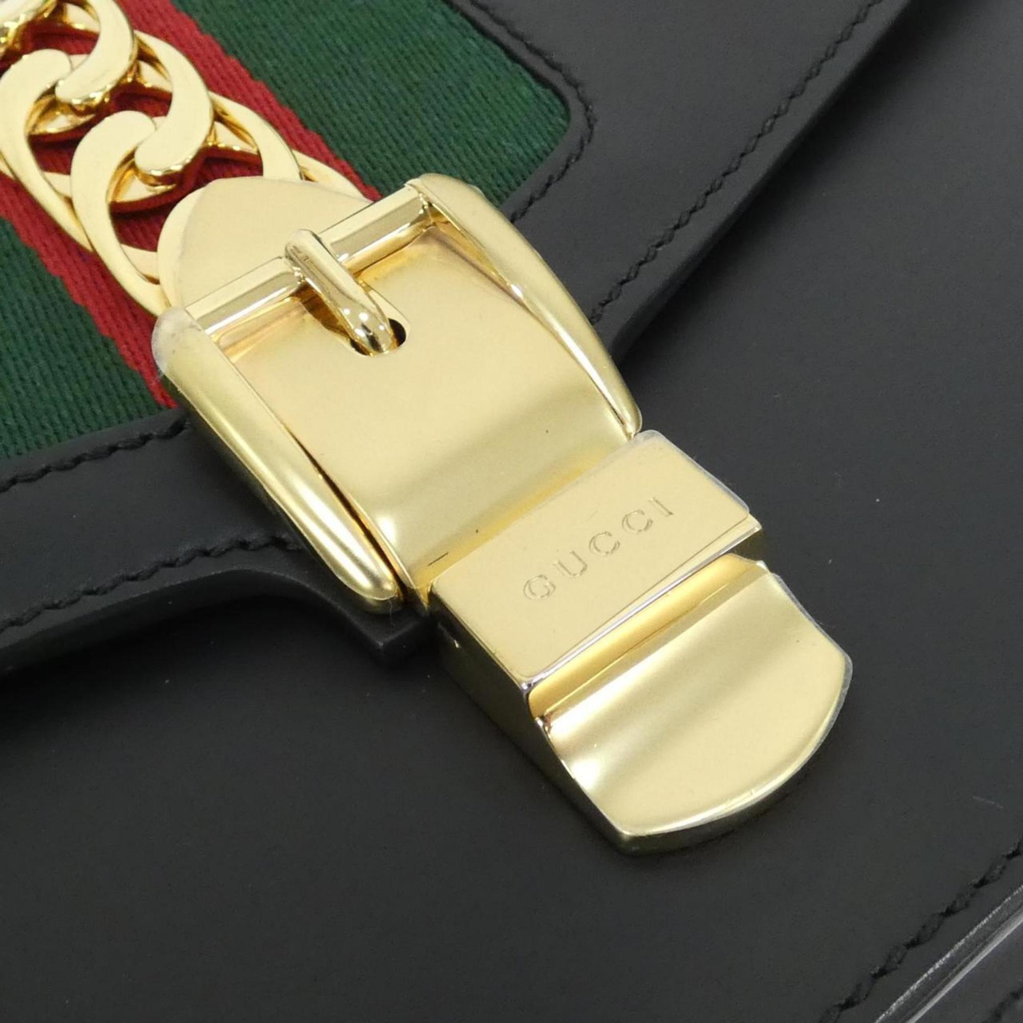 Gucci Sylvie Black Leather Shoulder Bag (Pre-Owned)