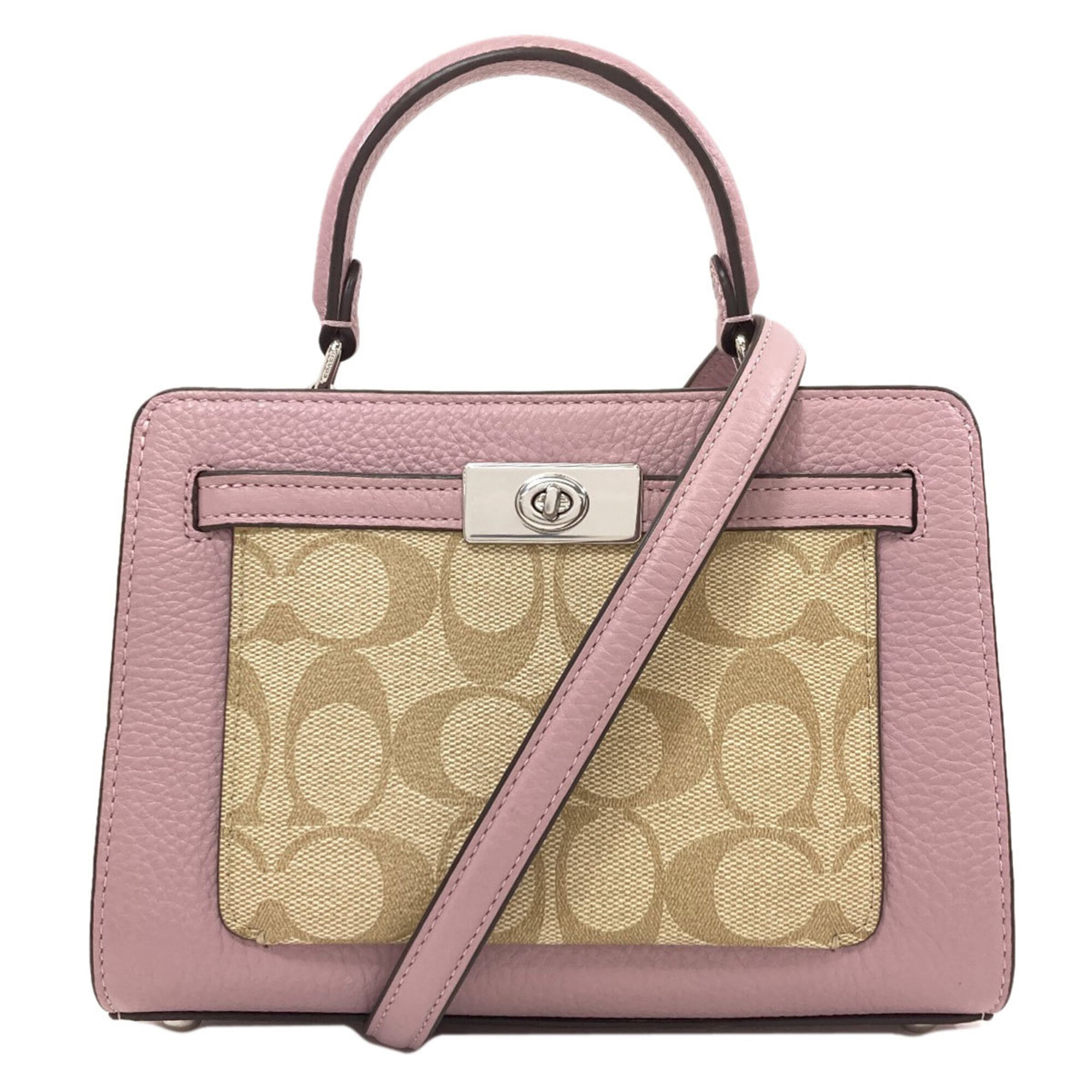 Coach Signature Brown Pink Signature Line Handbag (Pre-Owned)