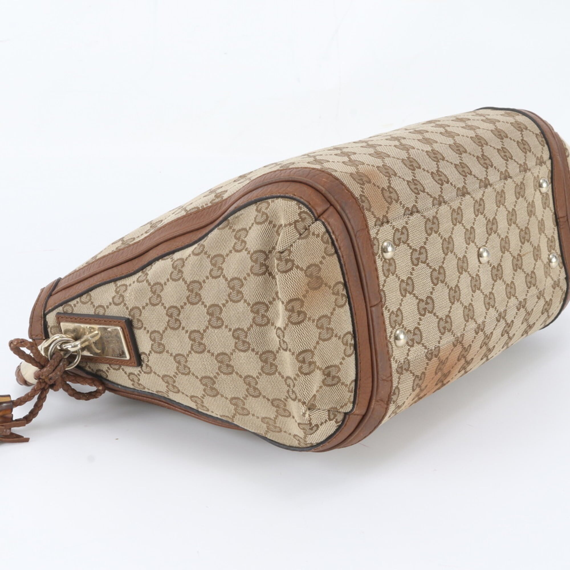 Gucci Brown Leather Canvas Handbag Shoulder Bag (Pre-Owned)