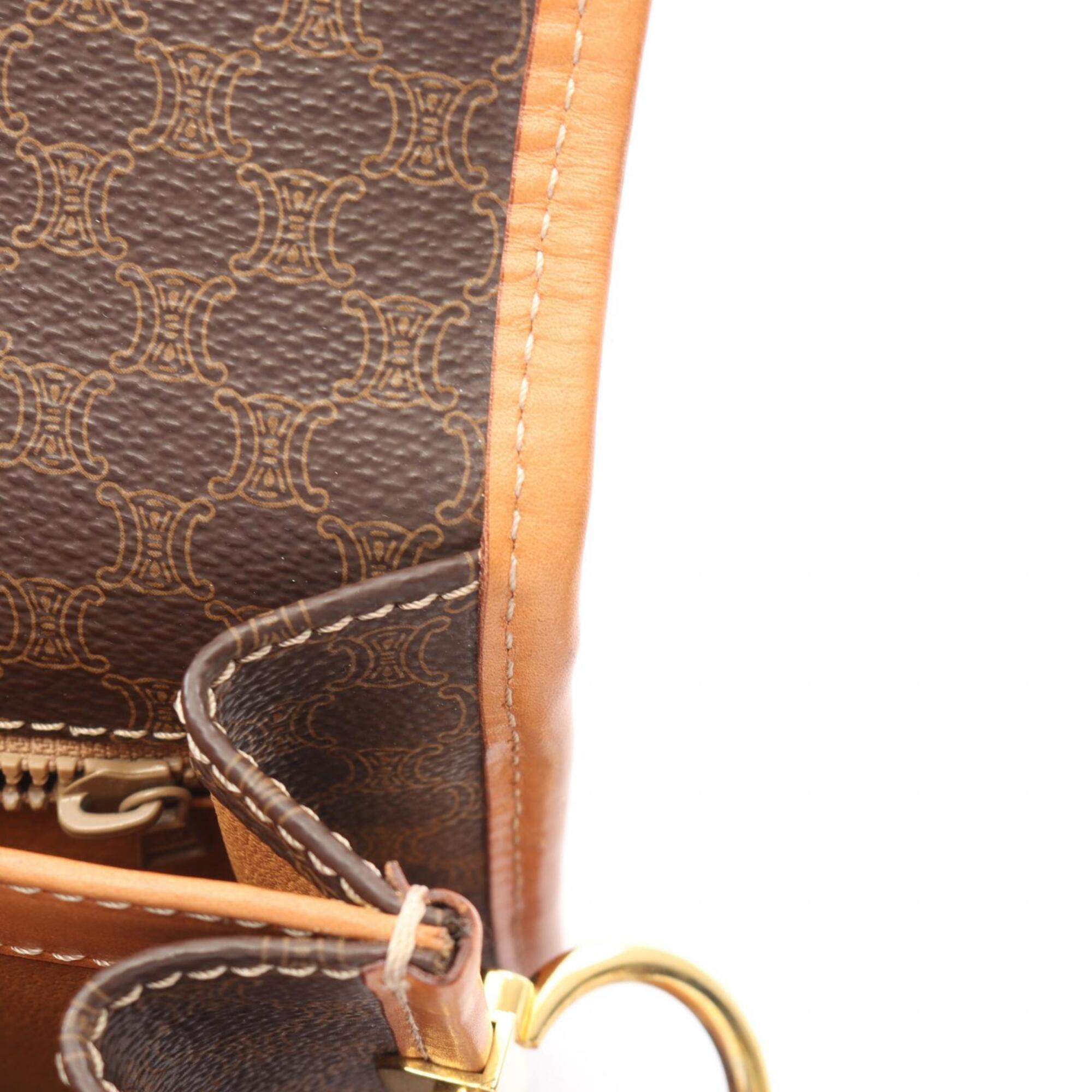 Celine Brown Coated Canvas Leather Handbag Shoulder Bag (Pre-Owned)