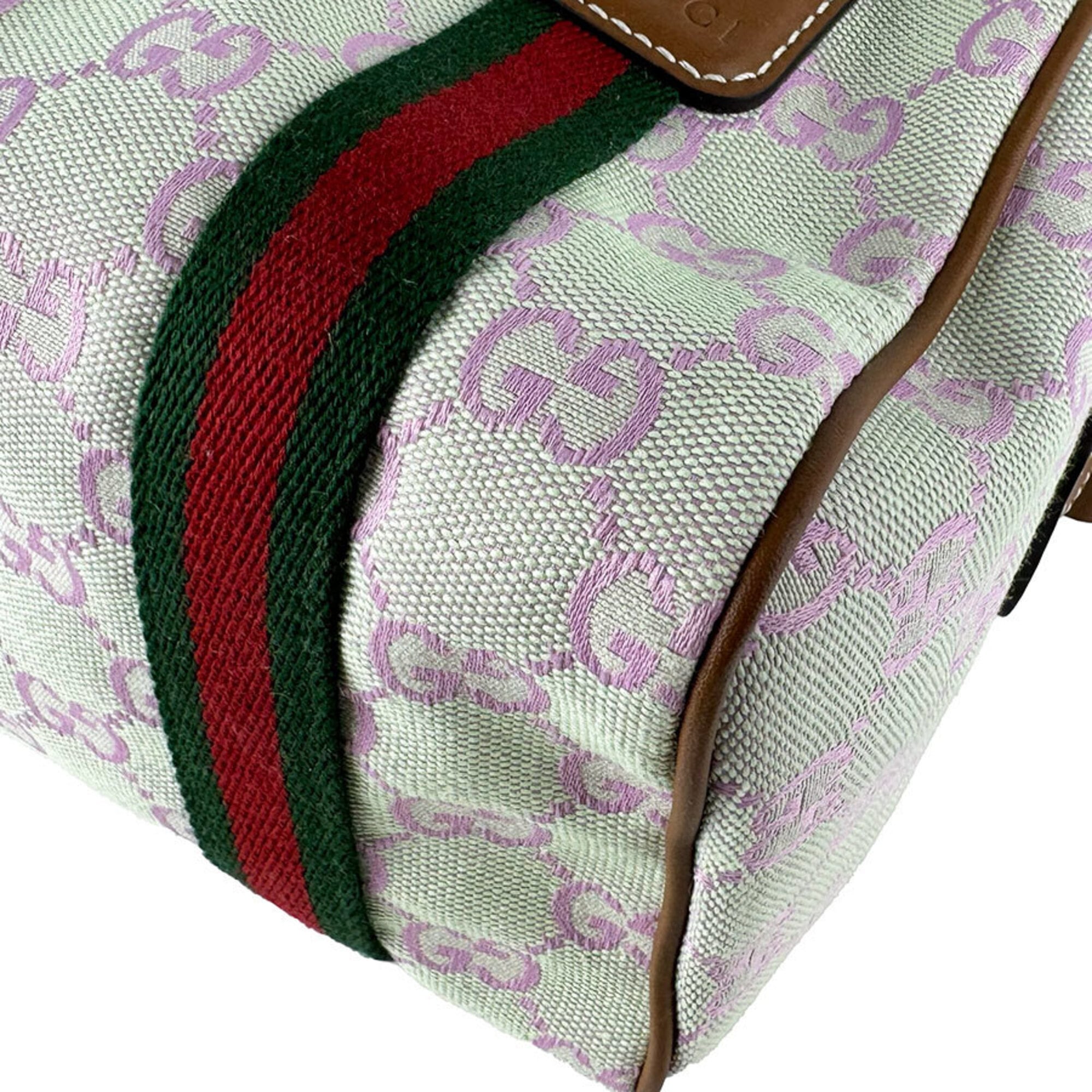 Gucci Brown Green Pink Canvas Leather Handbag Shoulder Bag (Pre-Owned)