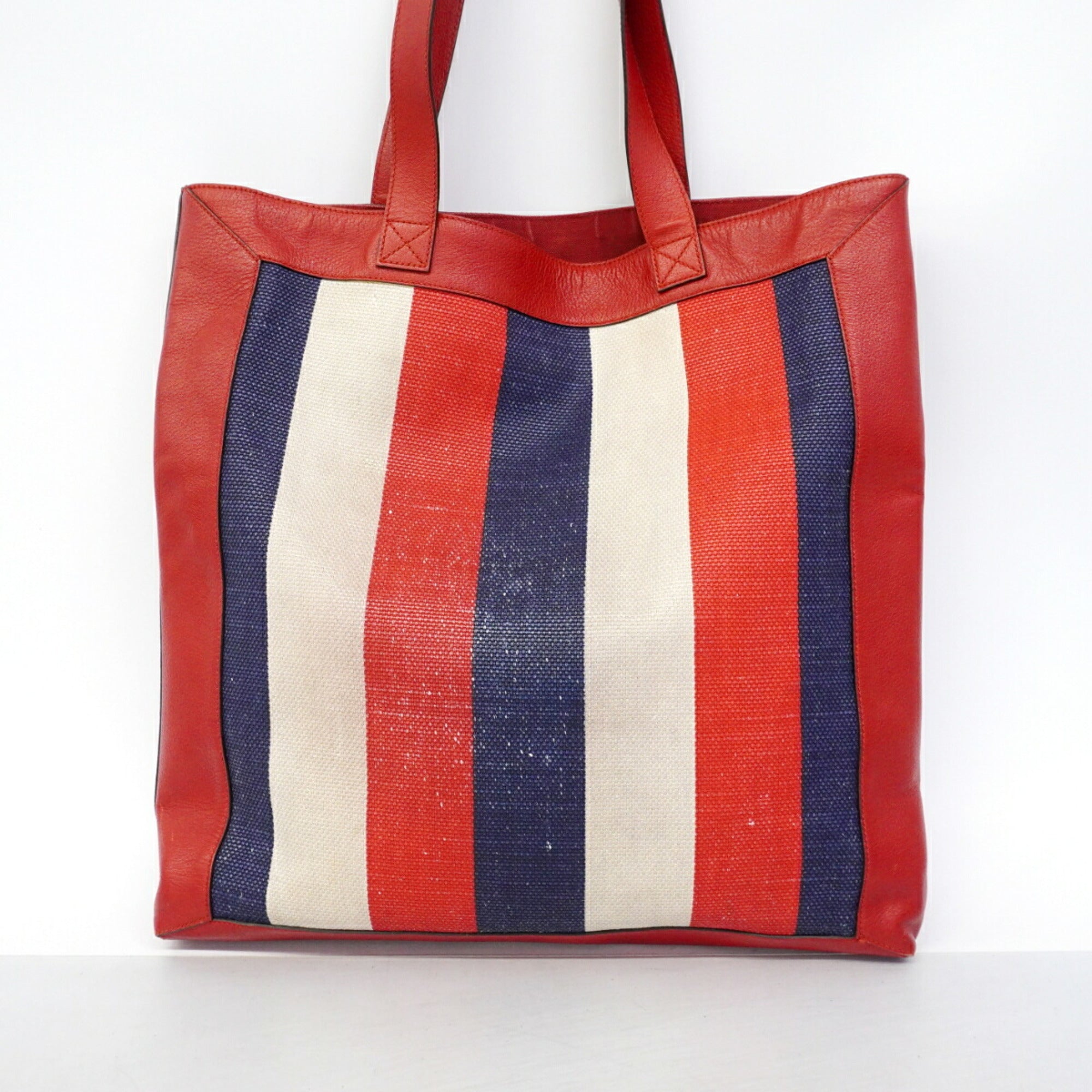 Gucci Navy Red Color Canvas Leather Tote Bag (Pre-Owned)
