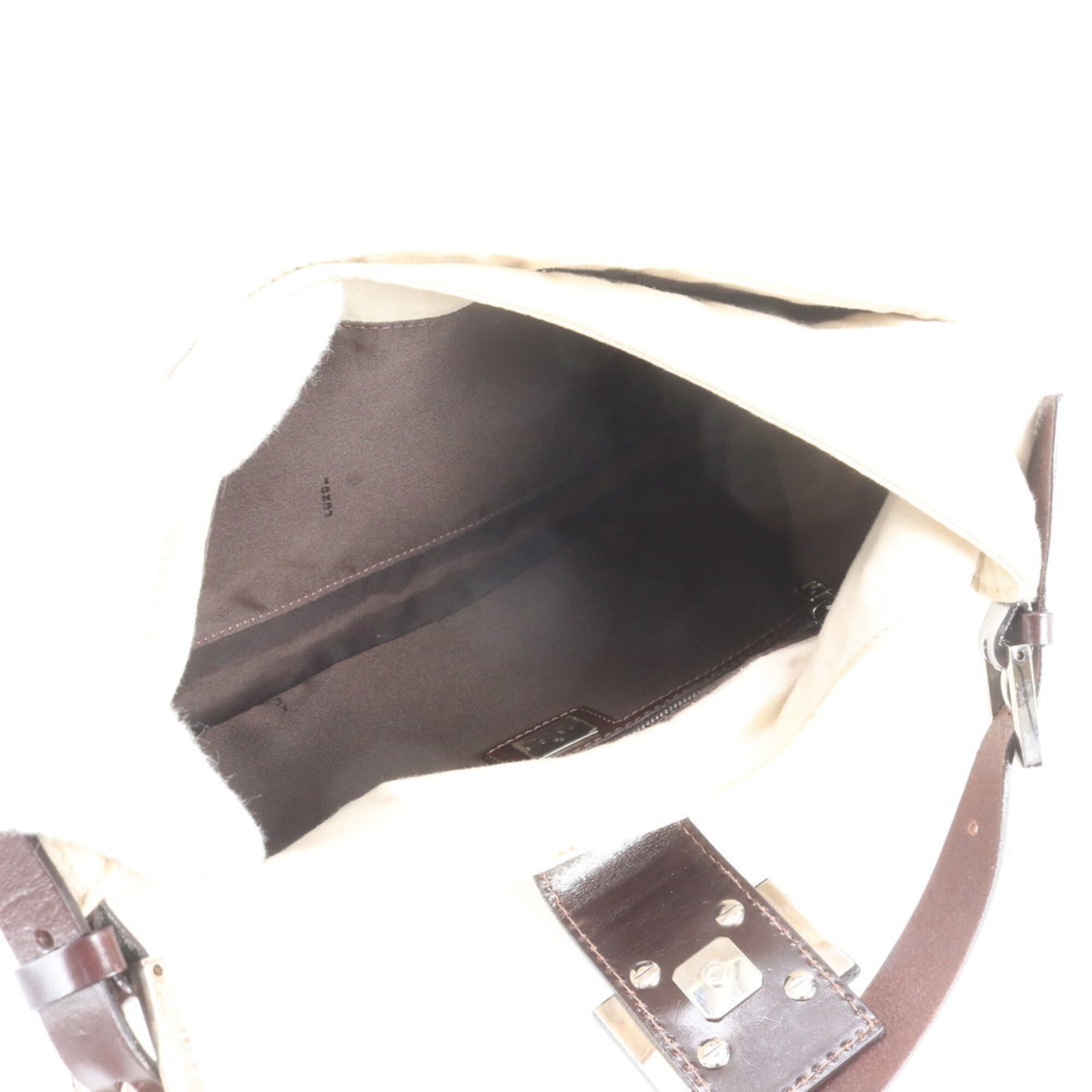 Fendi Beige Brown Leather Canvas Shoulder Bag (Pre-Owned)