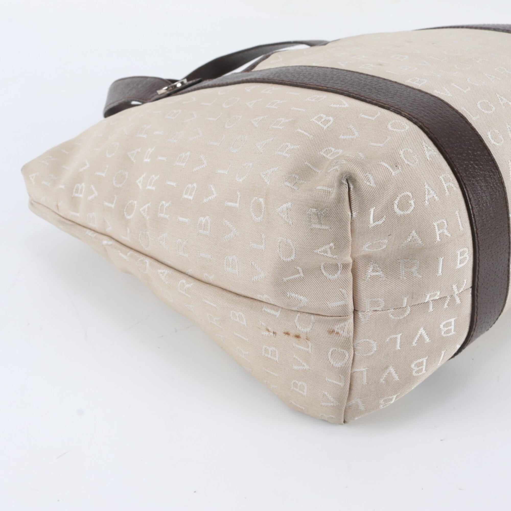 Bvlgari Beige Leather Canvas Handbag Tote Bag (Pre-Owned)