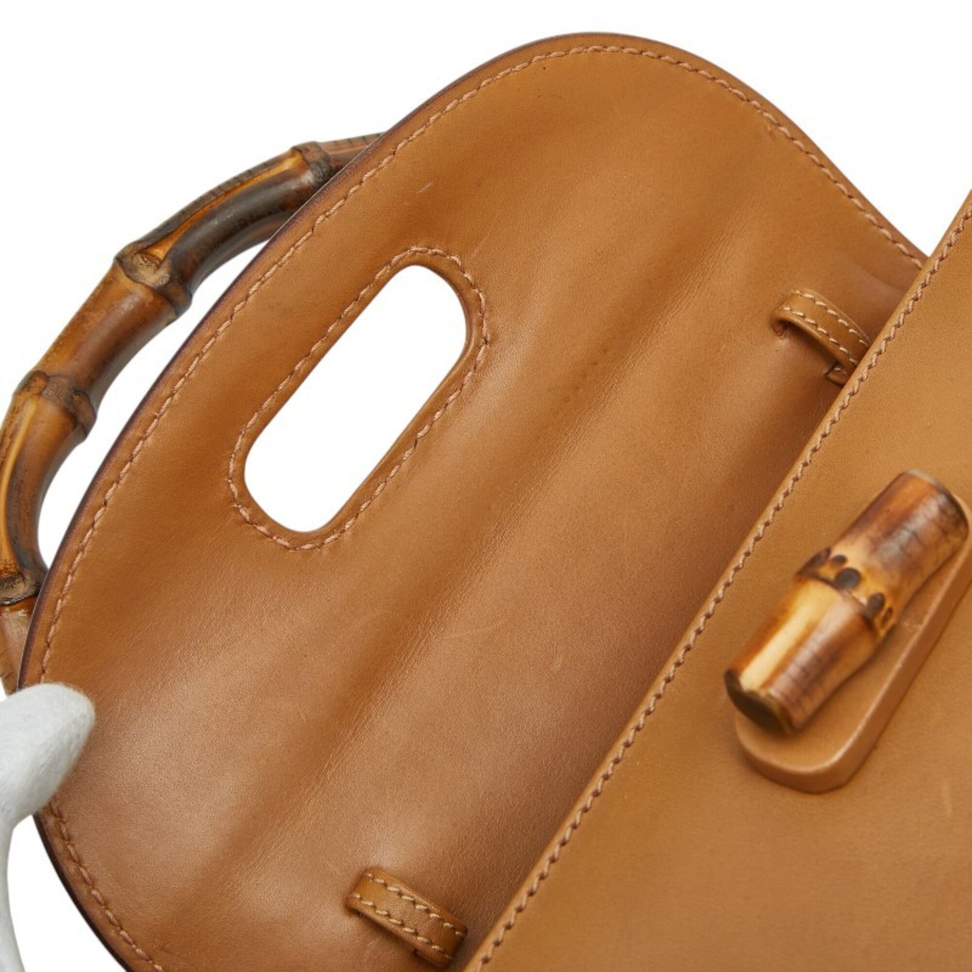 Gucci Brown Bamboo Leather Handbag Shoulder Bag (Pre-Owned)