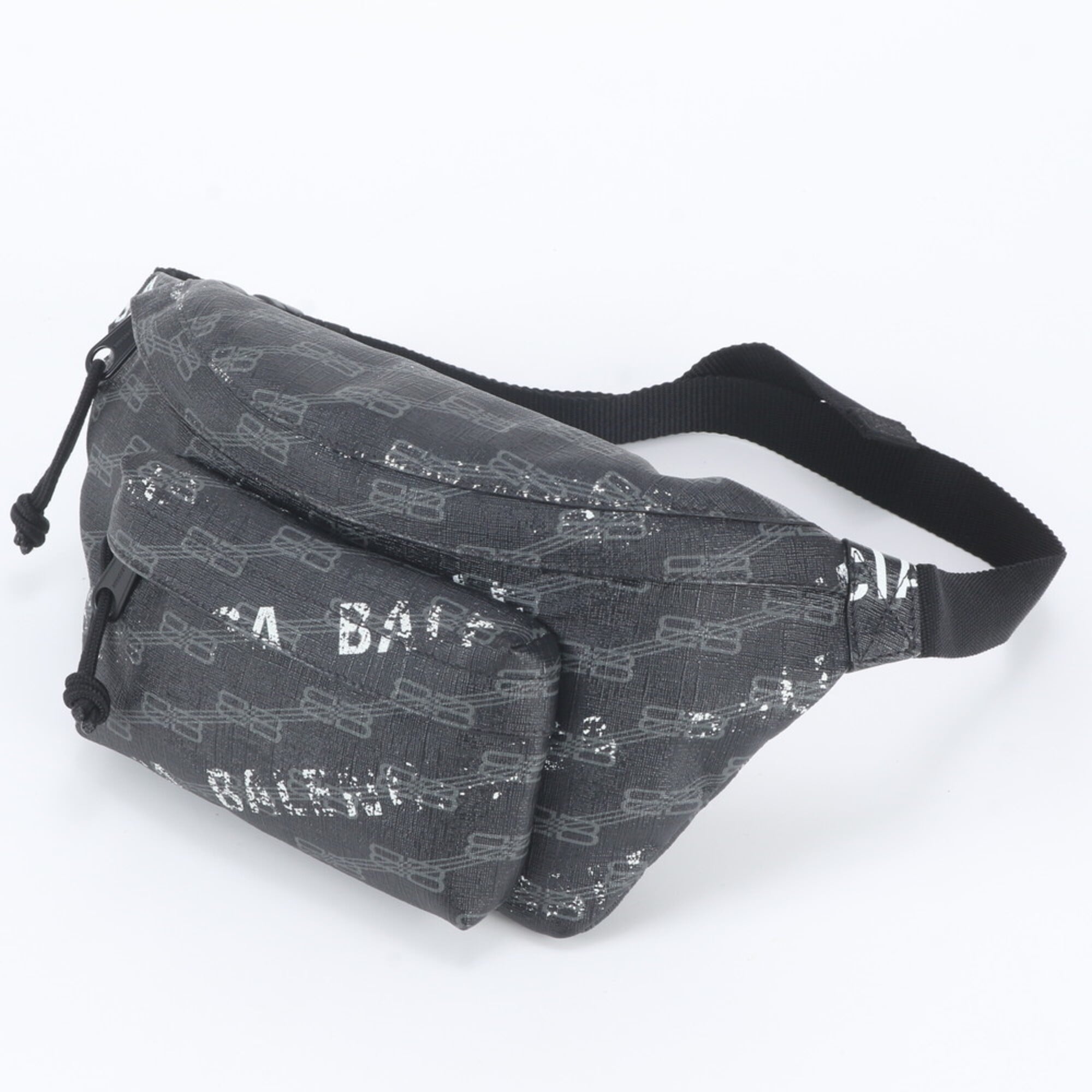 Balenciaga Black Leather Coated Canvas Pouch Shoulder Bag Sling Bag (Pre-Owned)