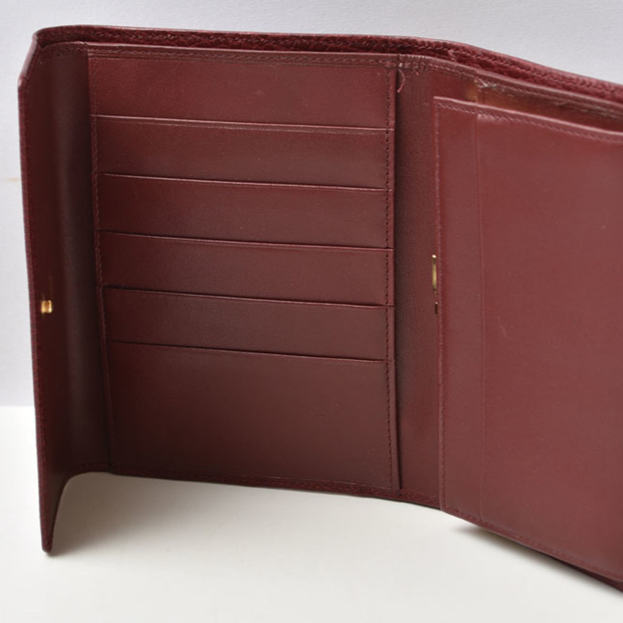 Cartier Bordeaux Leather Wallet (Tri-Fold) (Pre-Owned)