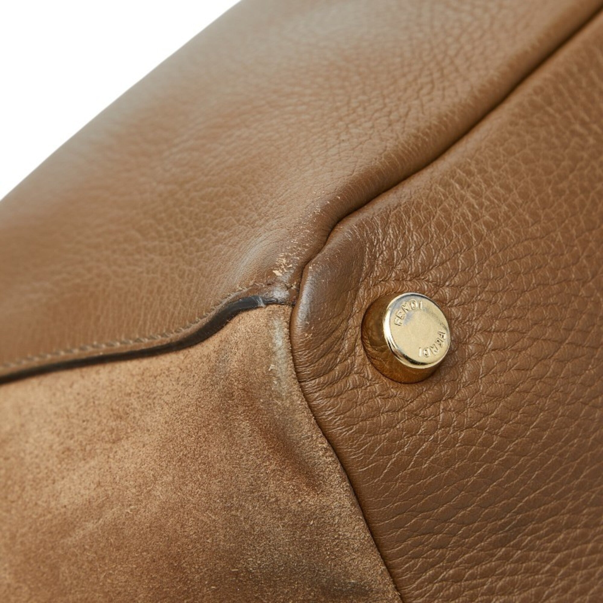 Fendi Brown Leather Suede Boston Bag Shoulder Bag Tote Bag (Pre-Owned)