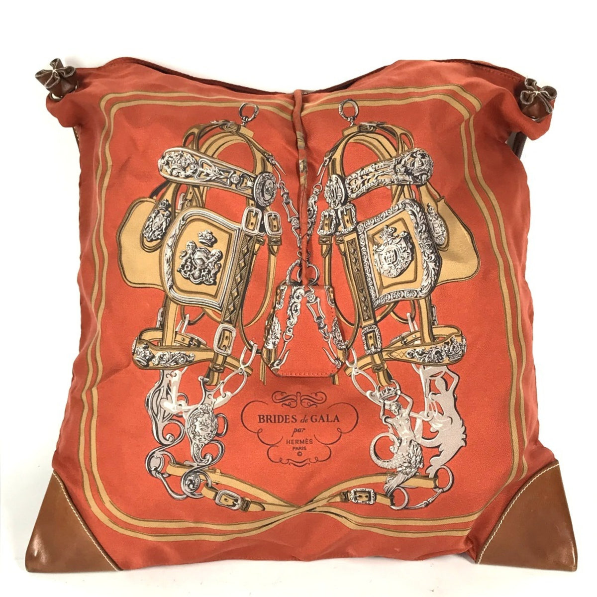 Hermes Orange Silk Leather Pouch Shoulder Bag (Pre-Owned)