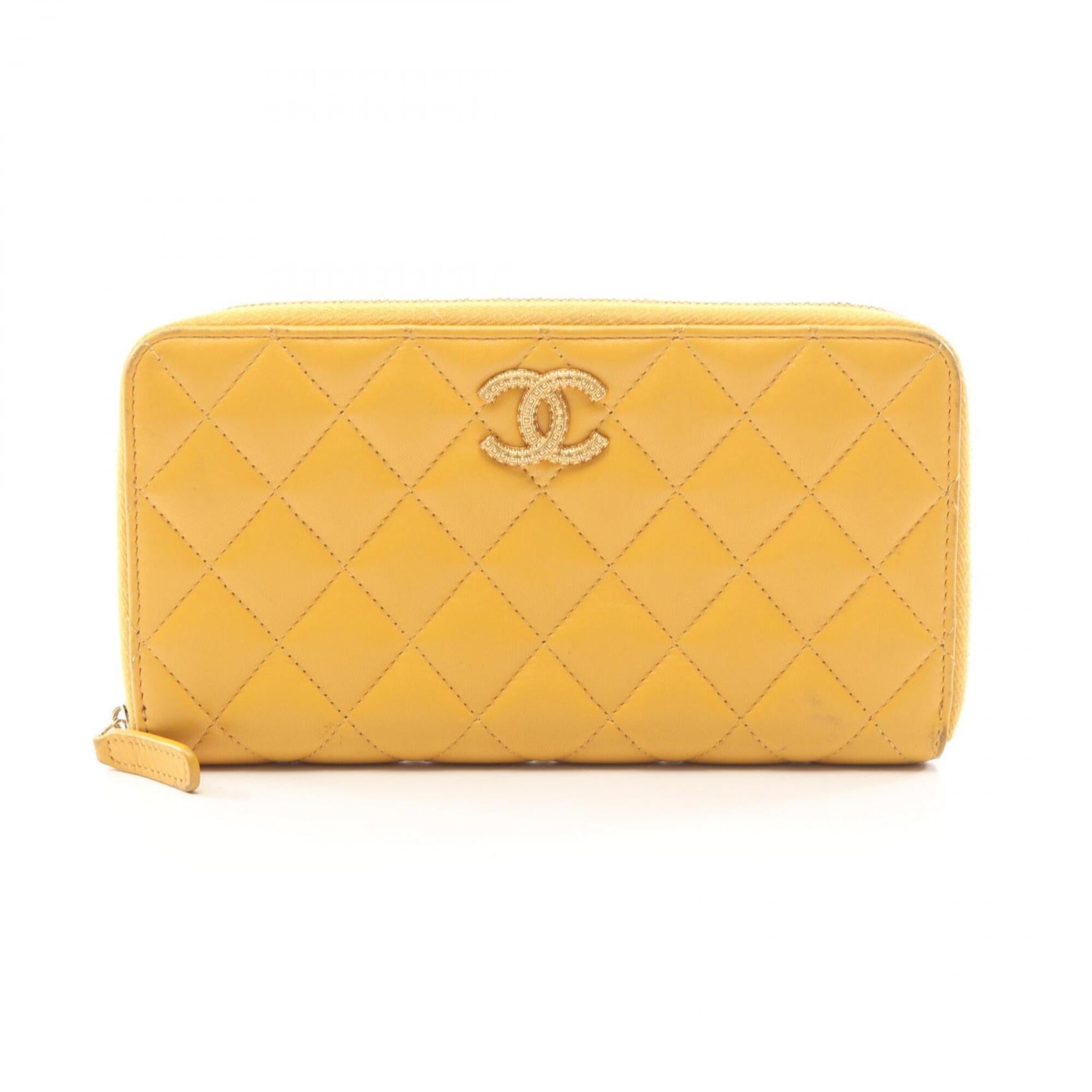 Chanel Yellow Leather Long Wallet (Bi-Fold) (Pre-Owned)