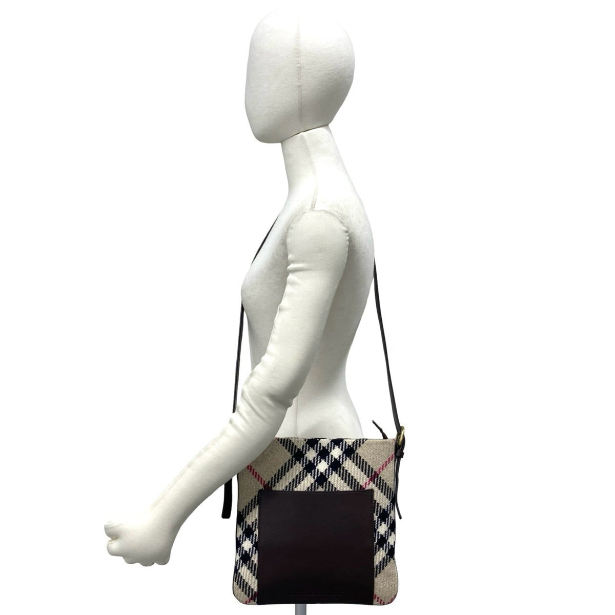 Burberry Beige Brown Leather Wool Pochette Shoulder Bag (Pre-Owned)