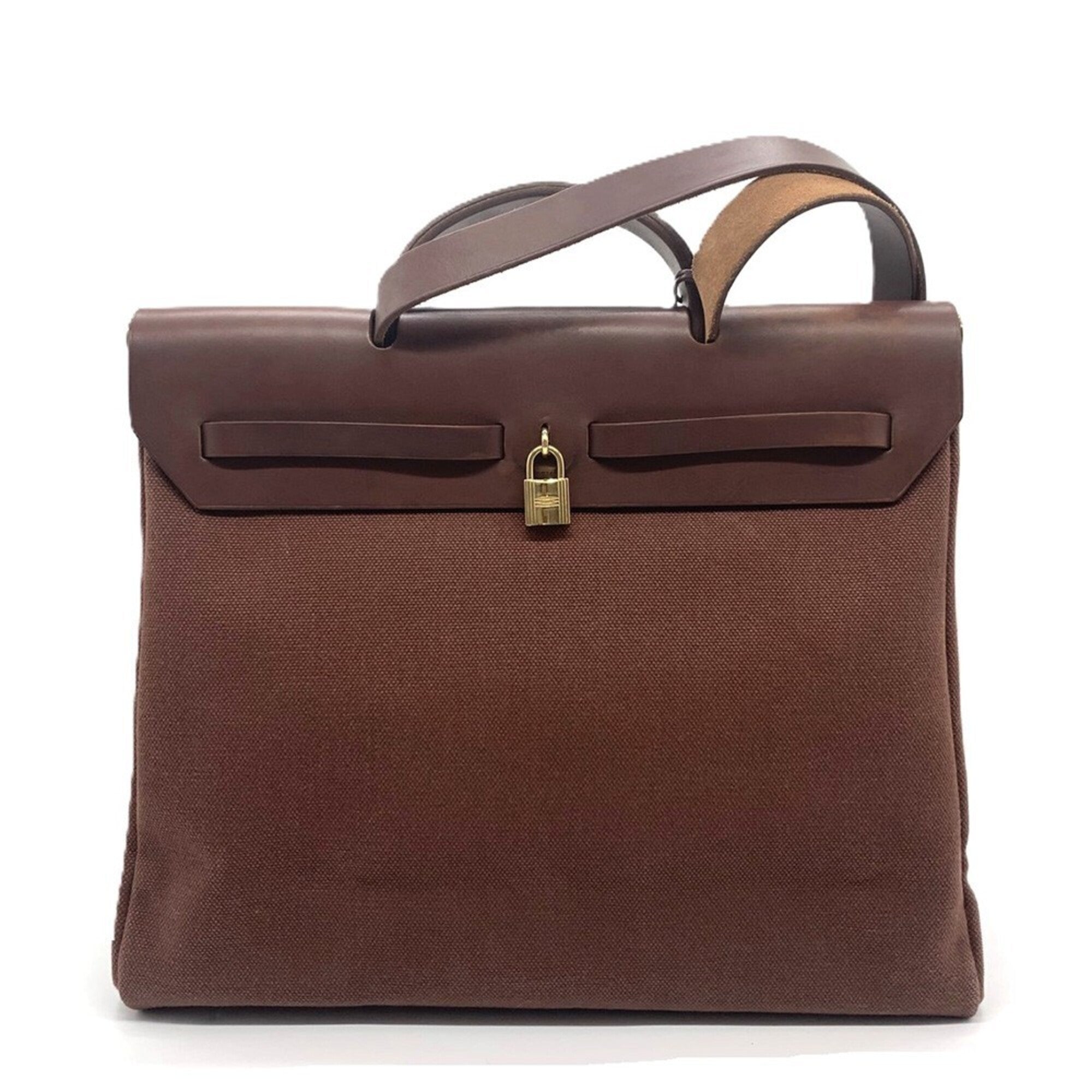 Hermes Brown Toile H Leather Handbag (Pre-Owned)