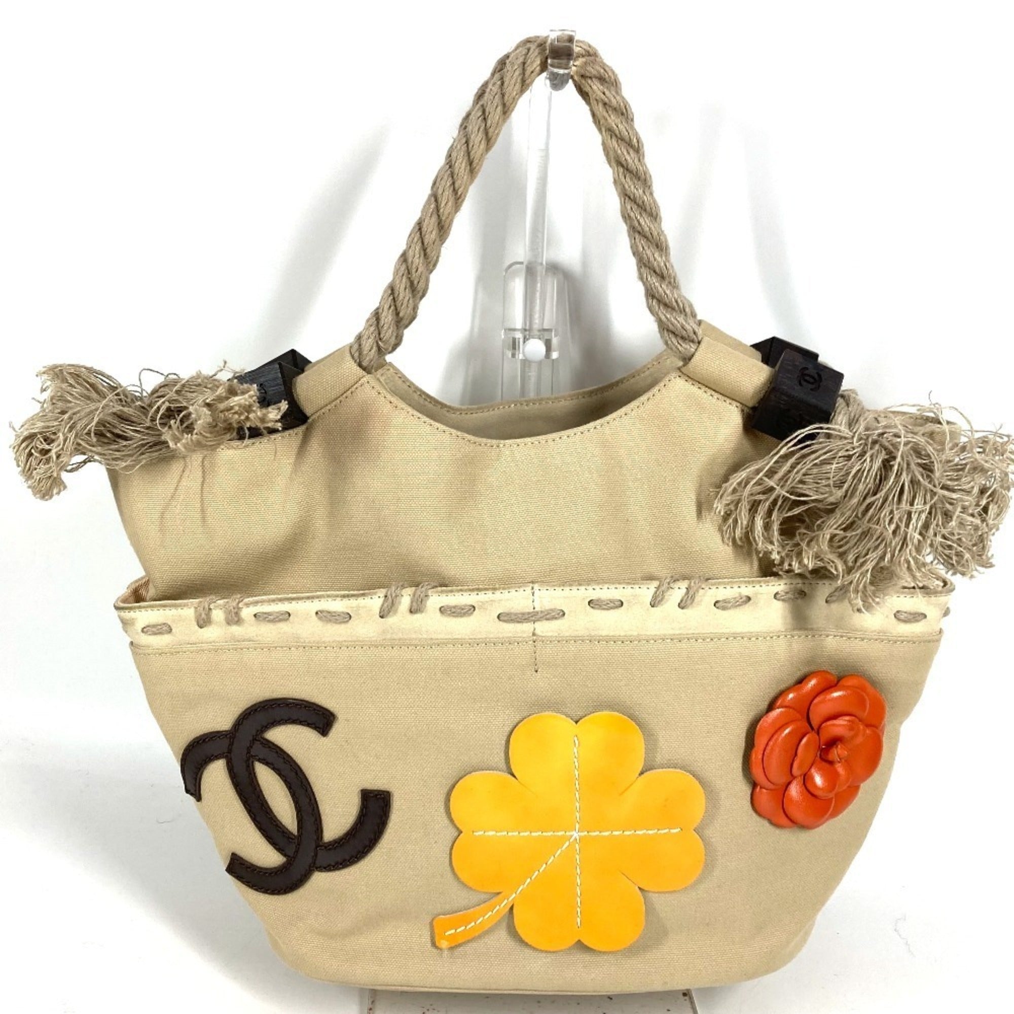 Chanel Beige Canvas Handbag Shoulder Bag (Pre-Owned)