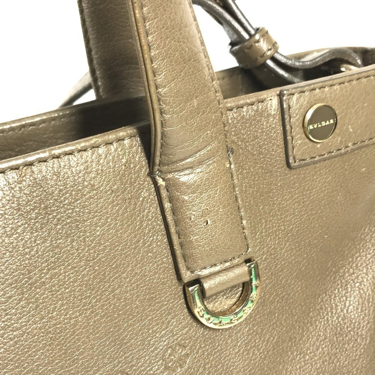 Bvlgari Gray Leather Handbag Shoulder Bag Tote Bag (Pre-Owned)