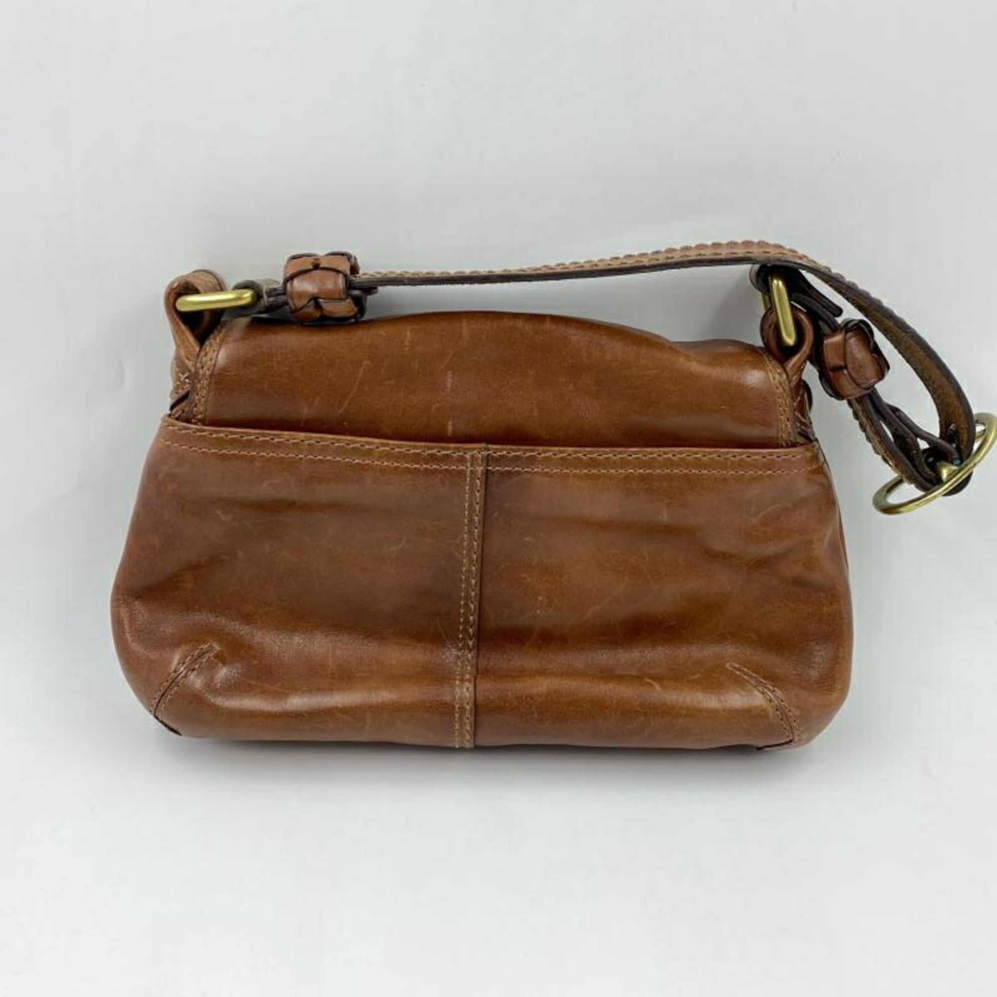 Coach Blue Brown Leather Shoulder Bag (Pre-Owned)