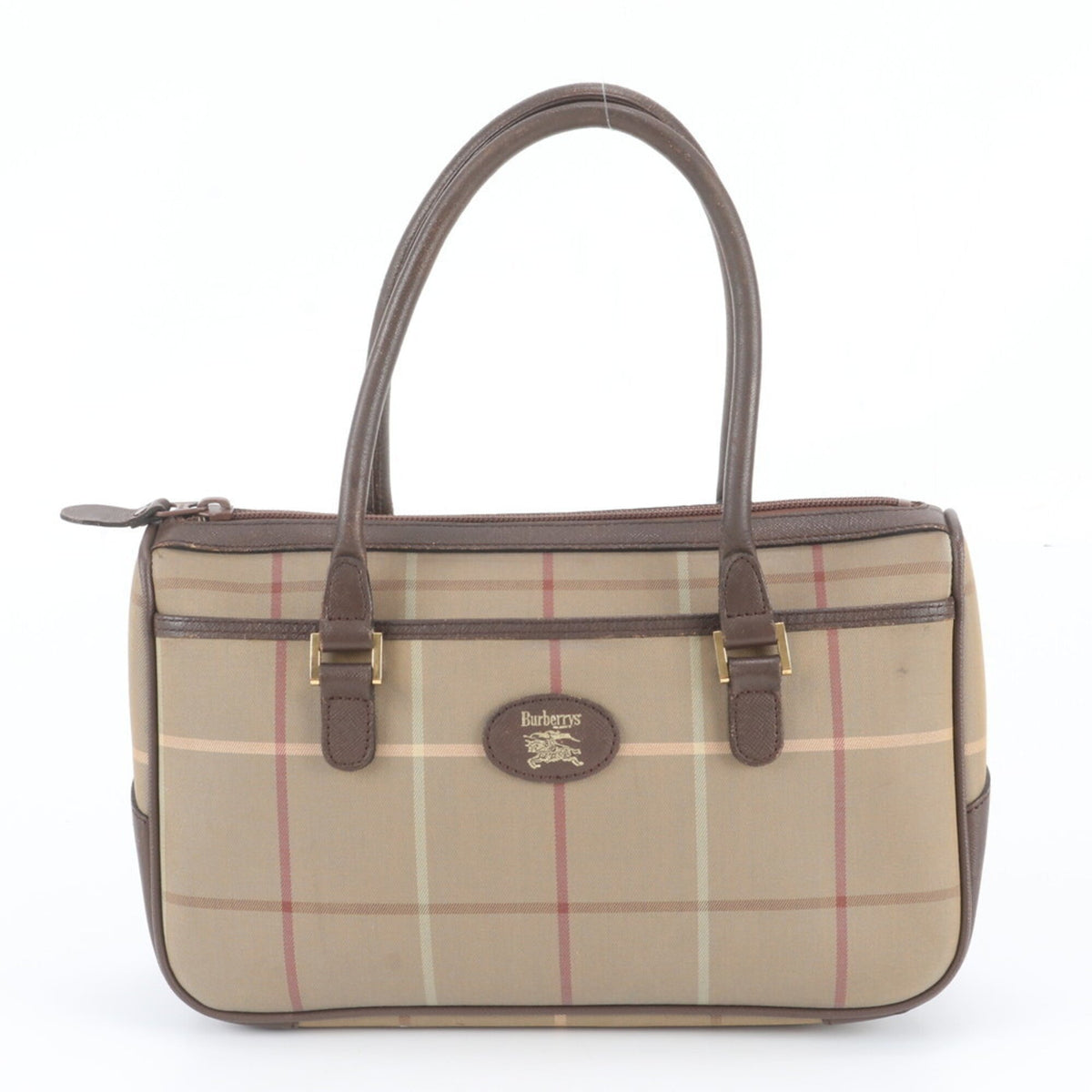 Burberry Brown Leather Canvas Handbag Shoulder Bag Tote Bag (Pre-Owned)