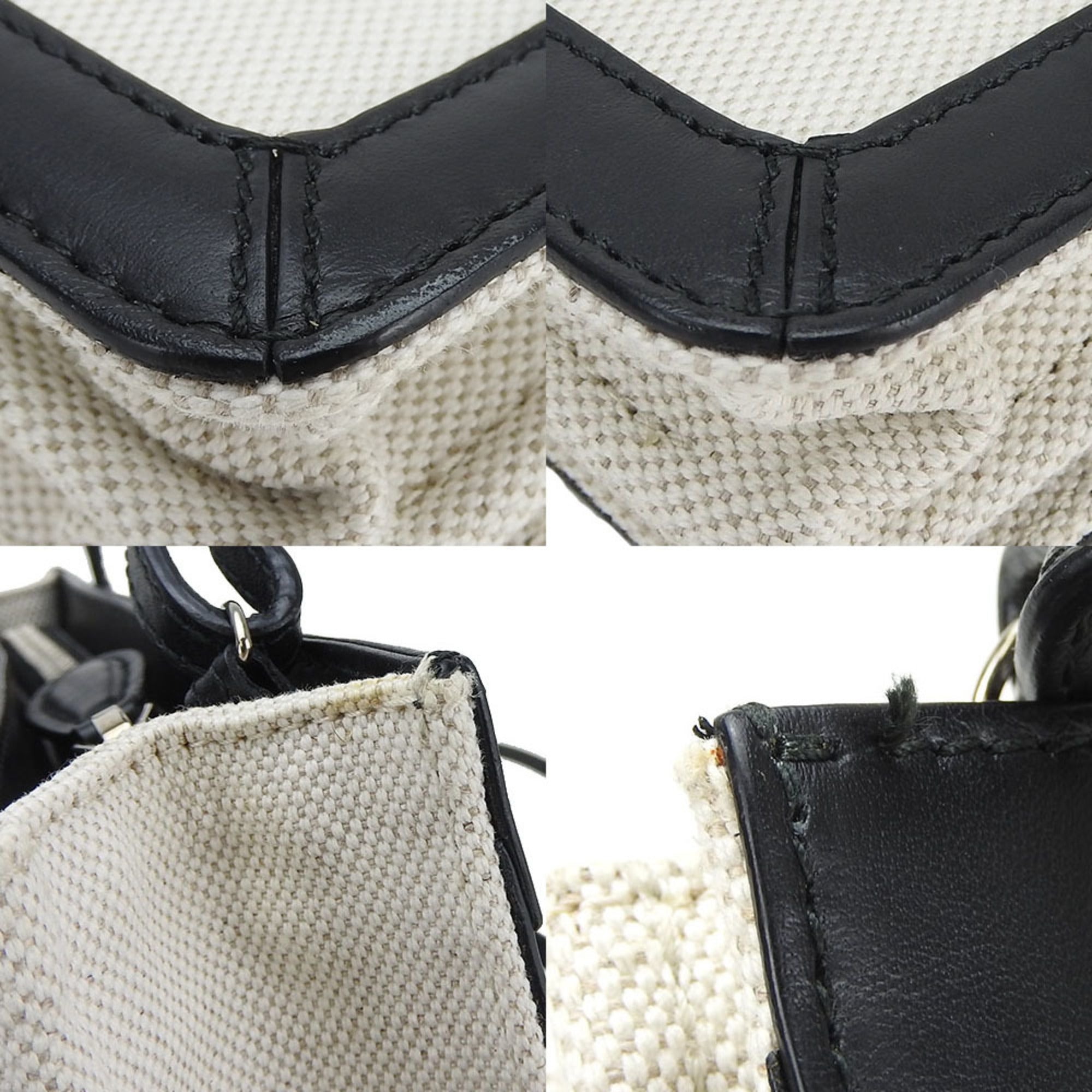 Balenciaga Black Ivory Canvas Leather Pochette Shoulder Bag (Pre-Owned)