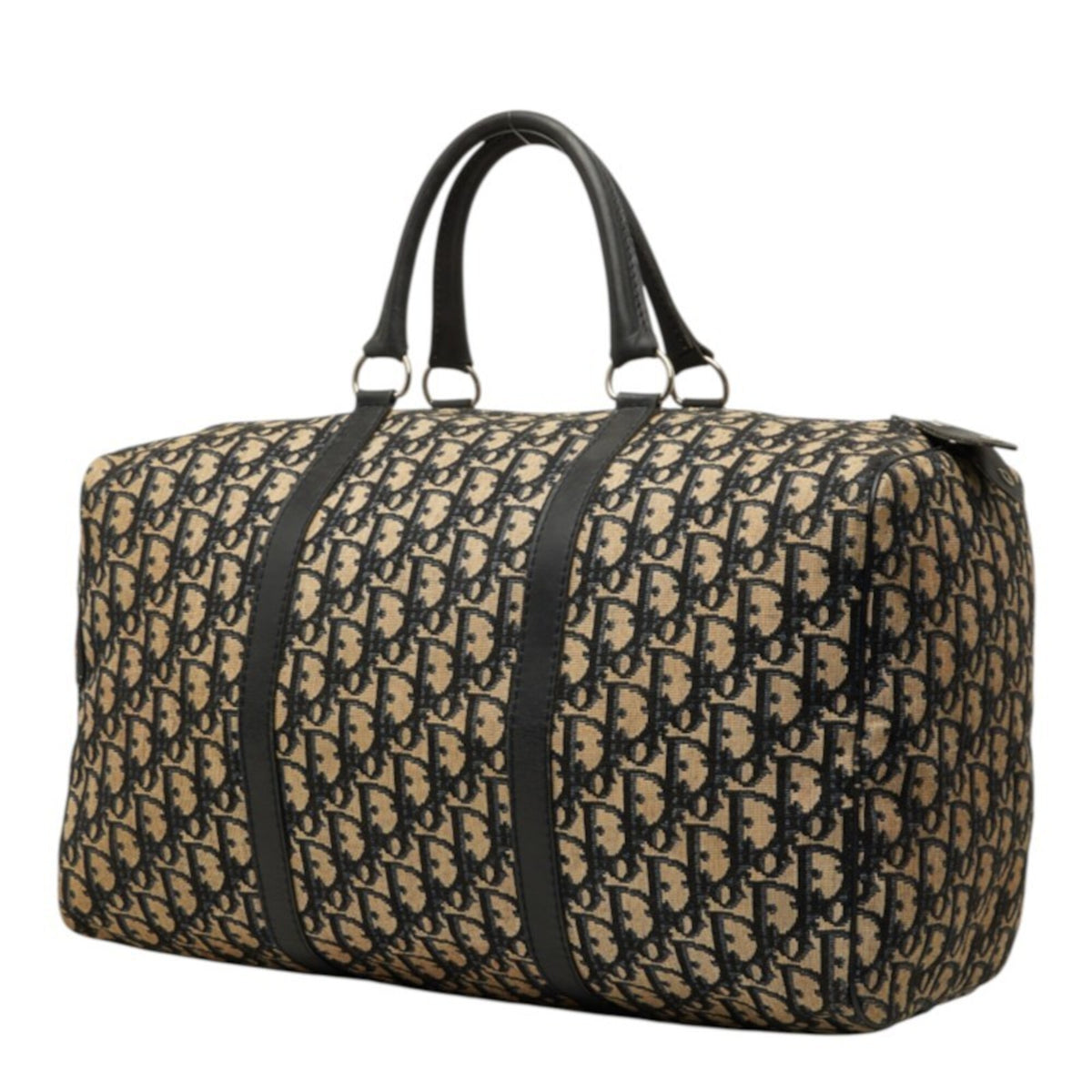 Christian Dior Beige Navy Canvas Leather Boston Bag Handbag (Pre-Owned)