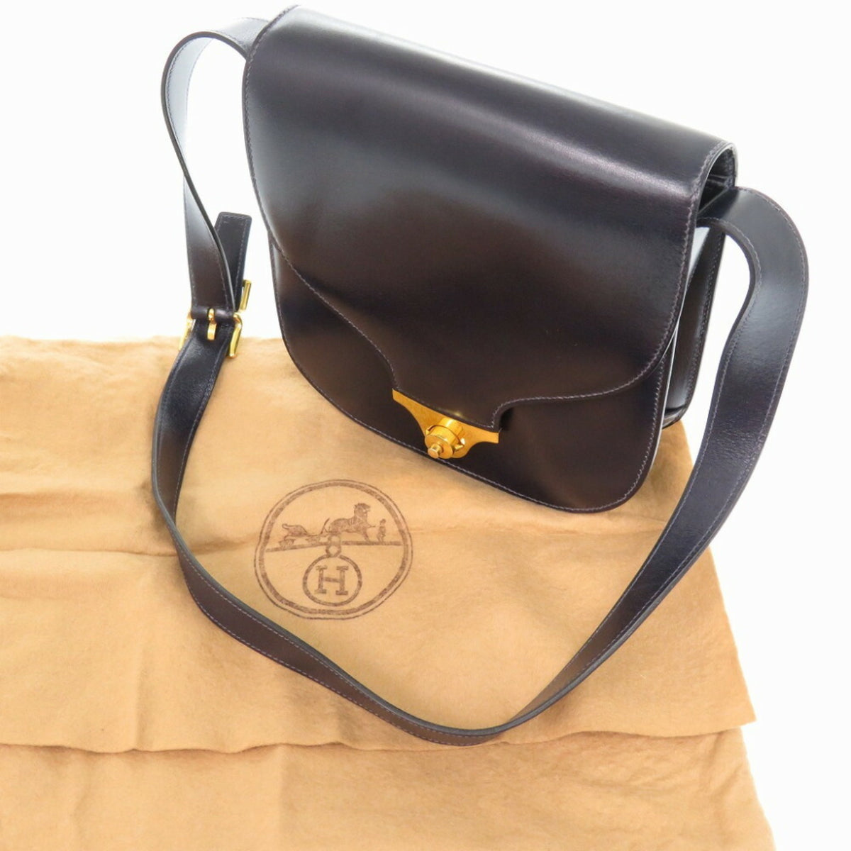 Hermes Black Box Calf Leather Shoulder Bag (Pre-Owned)