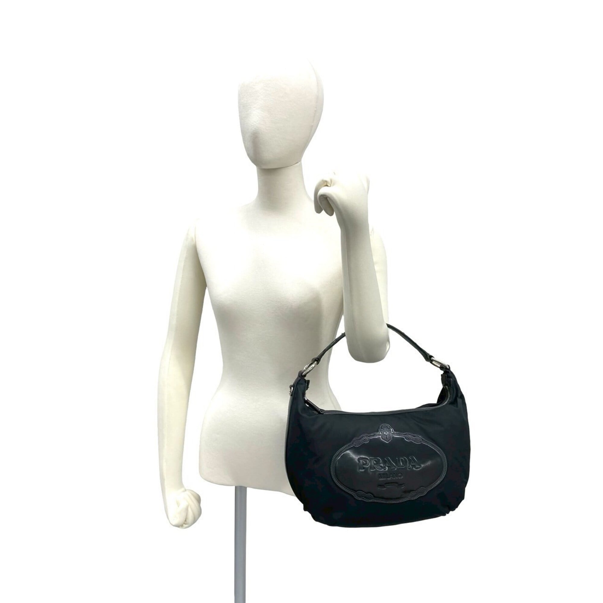 Prada Black Nylon Patent Leather Handbag Tote Bag (Pre-Owned)