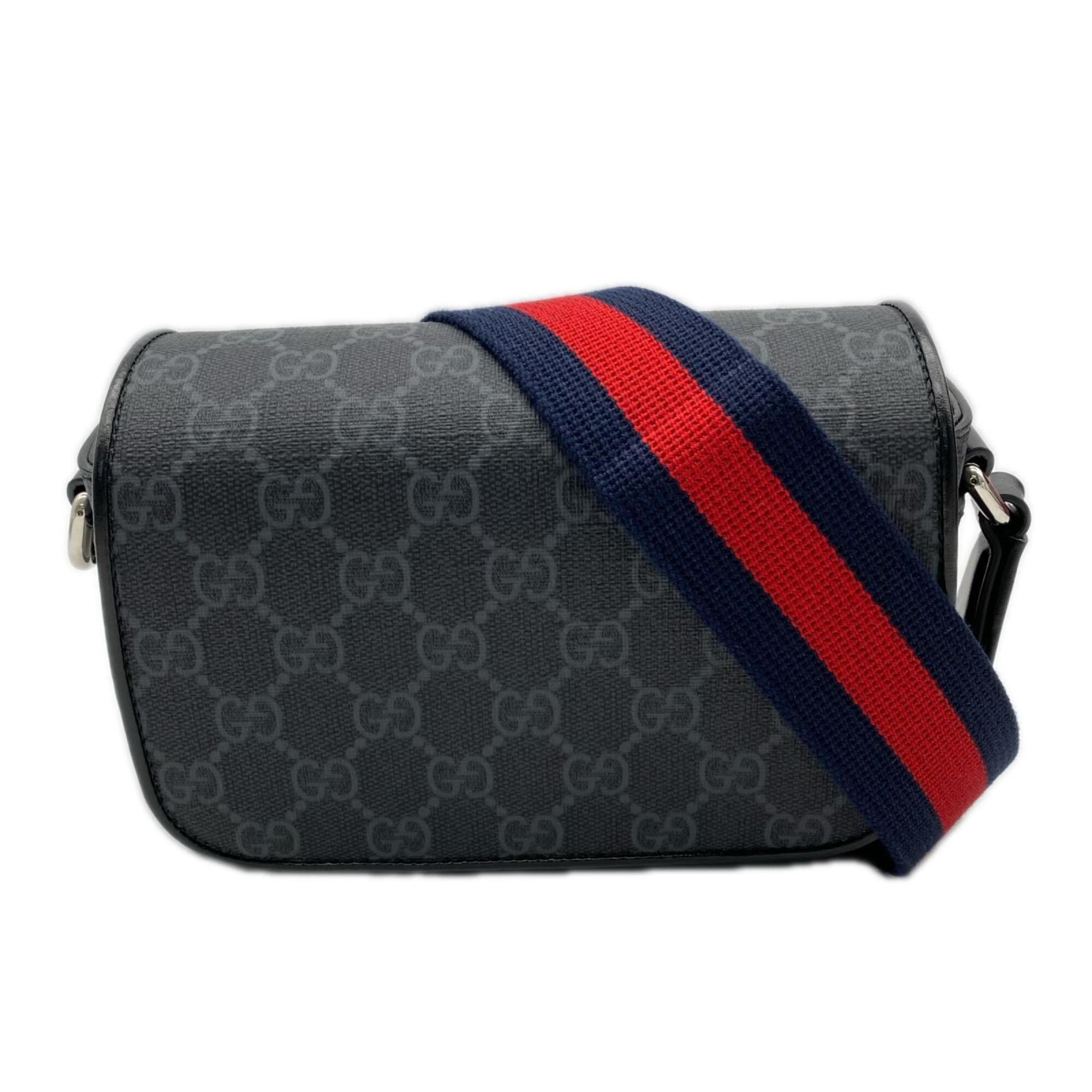 Gucci Black Gray Coated Canvas Leather Crossbody Bag Shoulder Bag (Pre-Owned)