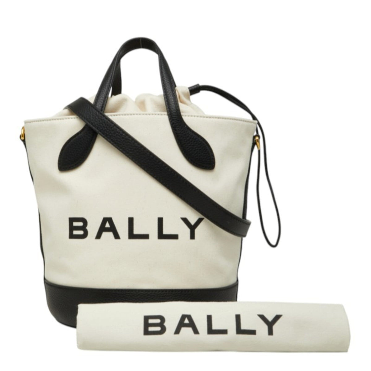 Bally Black White Canvas Leather Tote Bag (Pre-Owned)
