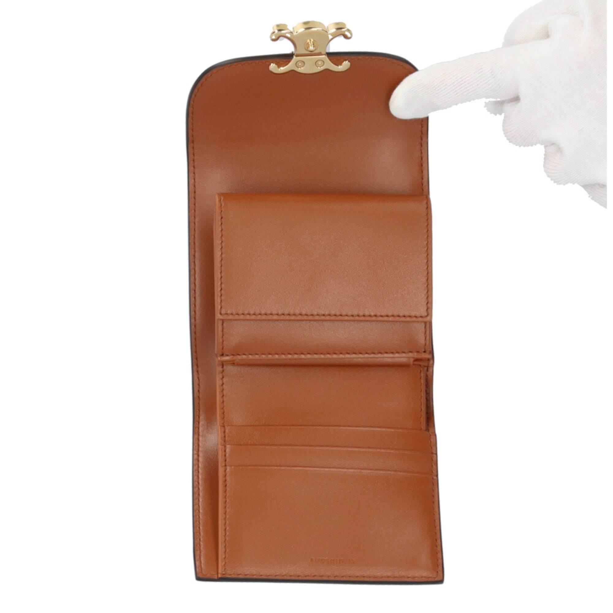 Celine Beige Brown Canvas Leather Wallet (Tri-Fold) (Pre-Owned)
