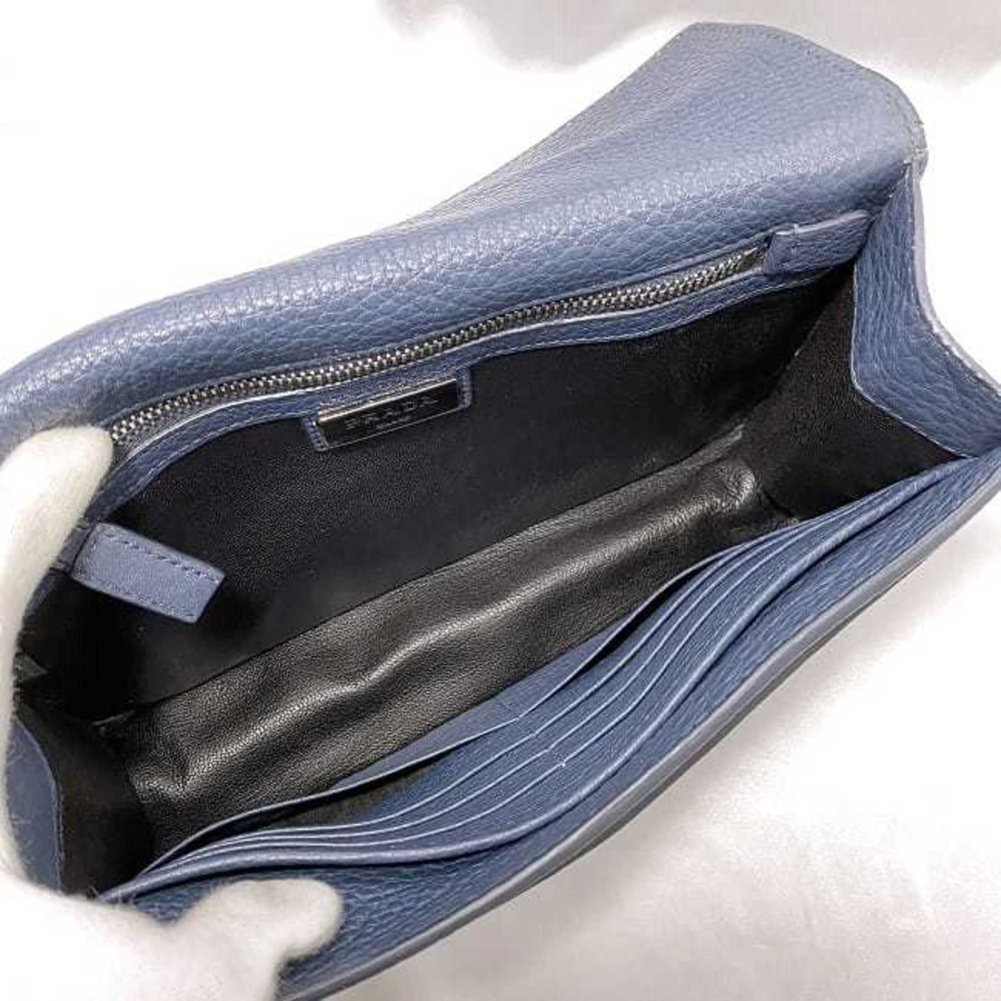Prada Blue Leather Clutch Bag Handbag (Pre-Owned)