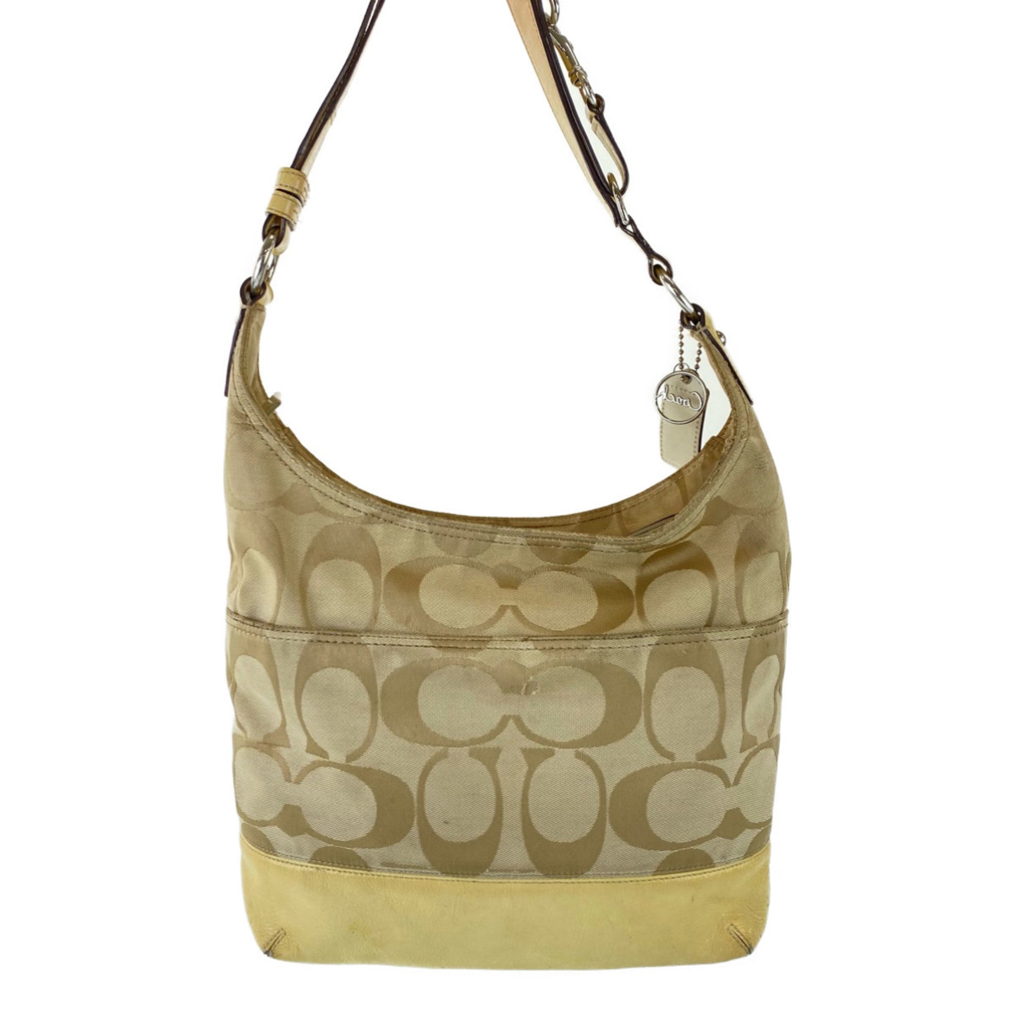 Coach Beige Signature Line Patent Leather Shoulder Bag (Pre-Owned)