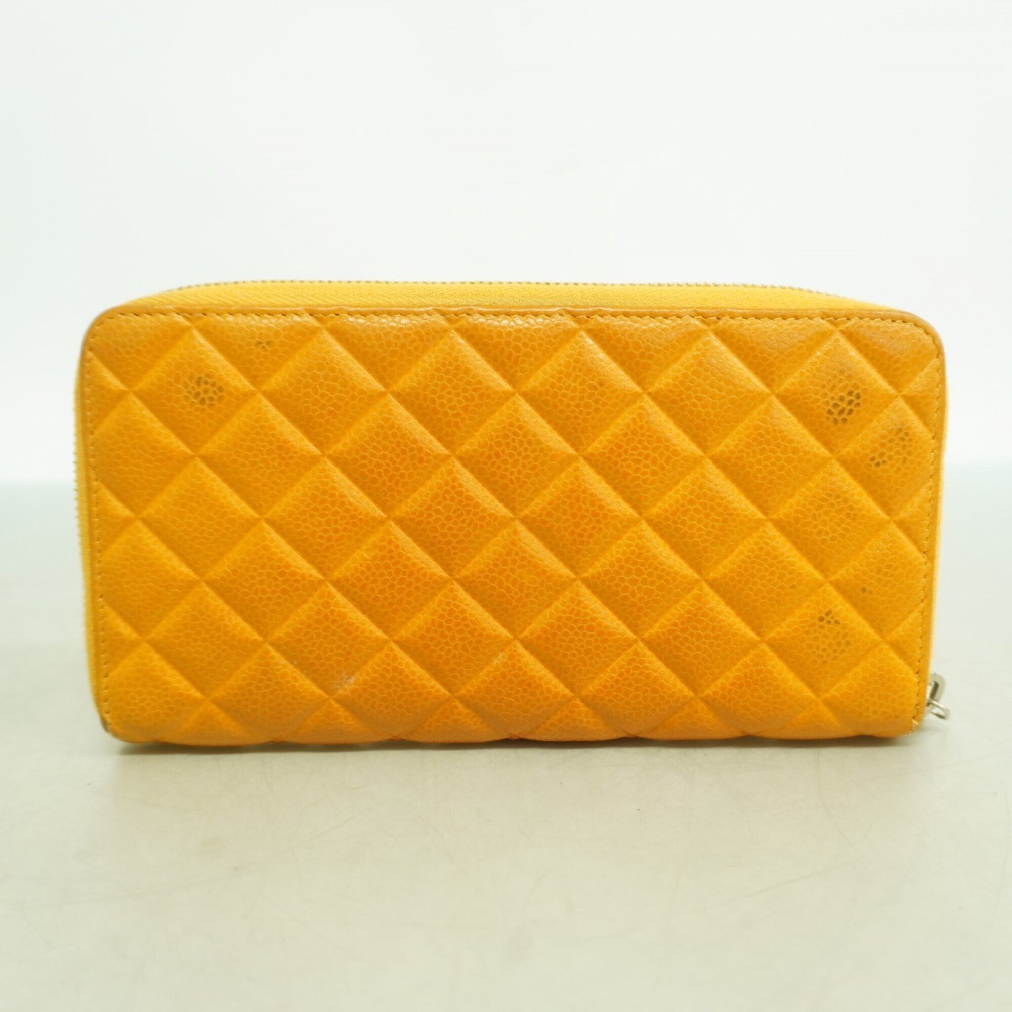 Chanel Orange Grained Calfskin Long Wallet (Bi-Fold) (Pre-Owned)