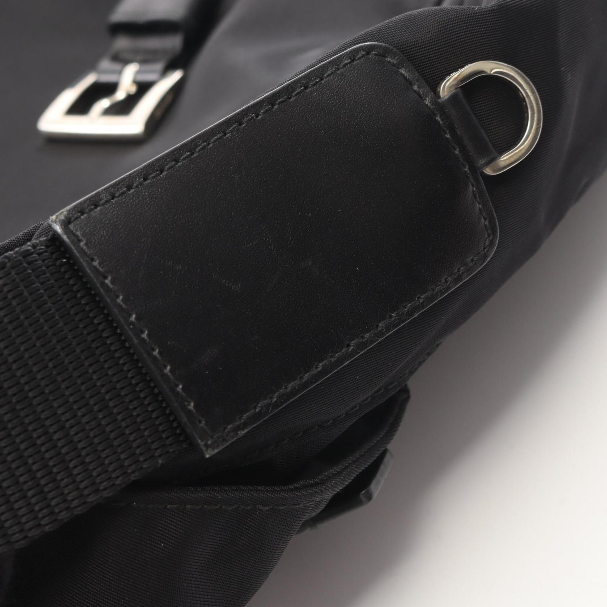 Prada Black Nylon Leather Handbag Shoulder Bag (Pre-Owned)