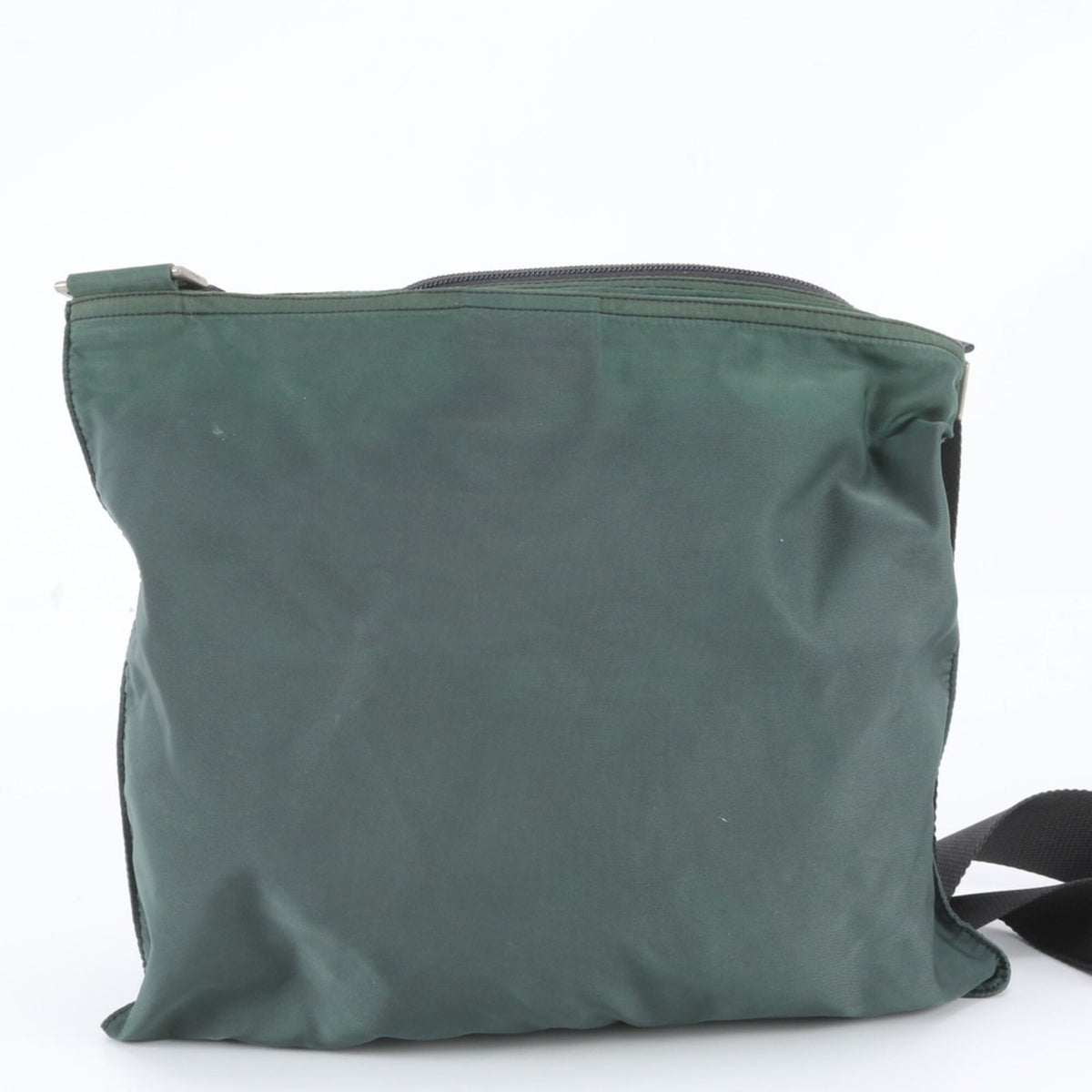 Prada Green Leather Nylon Messenger Bag Shoulder Bag (Pre-Owned)