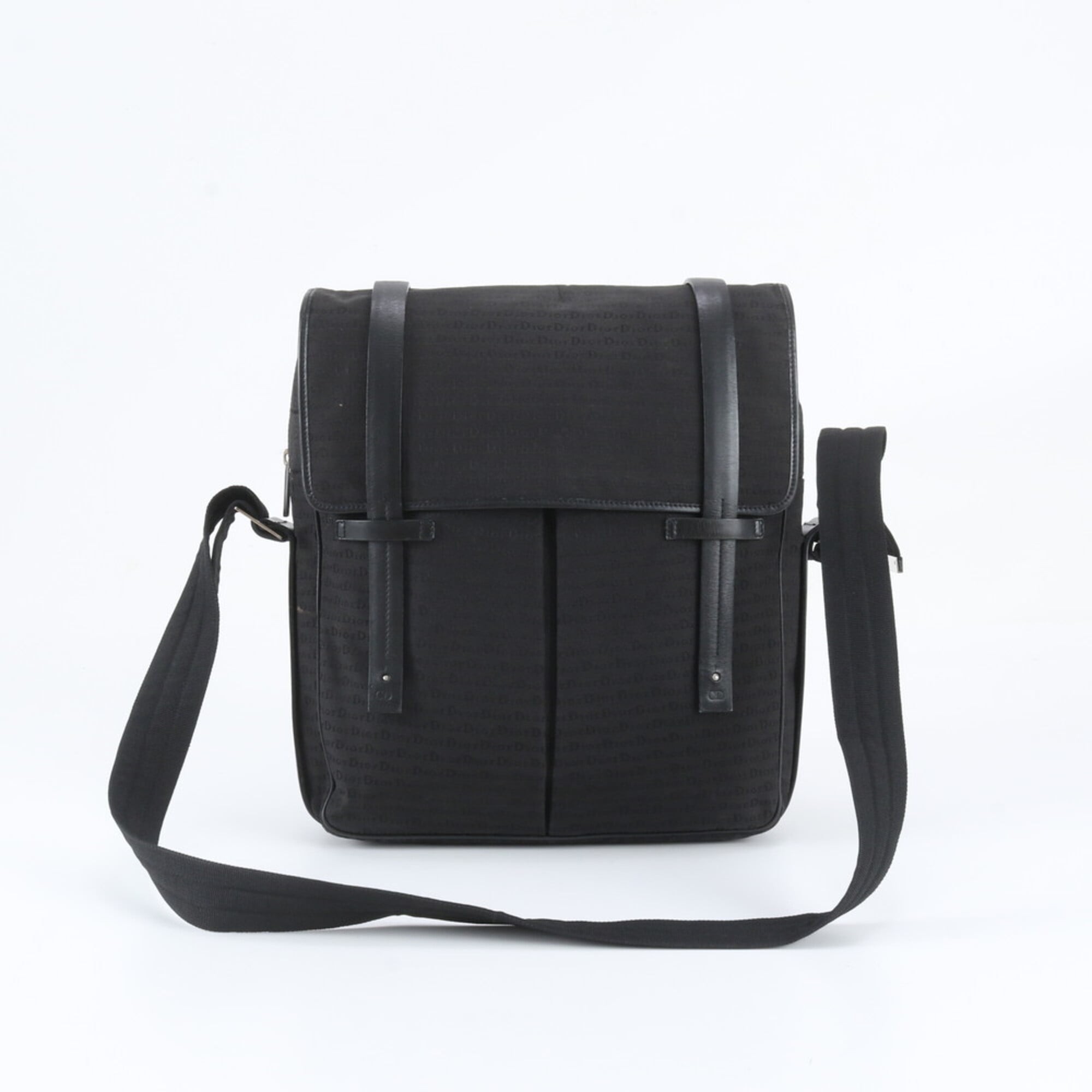 Christian Dior Black Leather Nylon Messenger Bag Shoulder Bag Tote Bag (Pre-Owned)