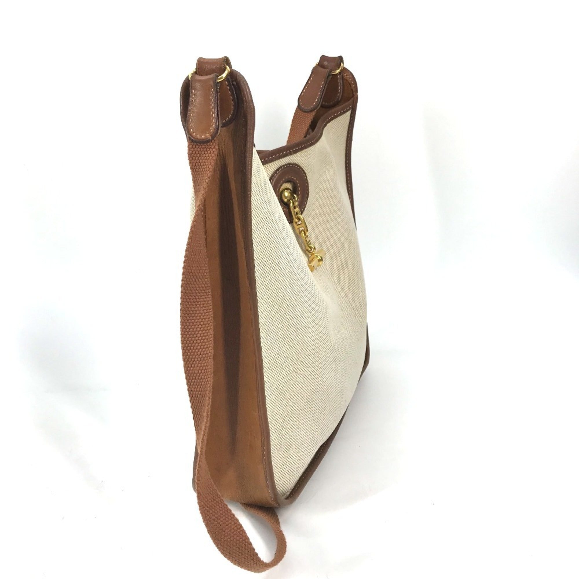 Hermes Vespa Beige Toile Officier Leather Shoulder Bag Tote Bag (Pre-Owned)