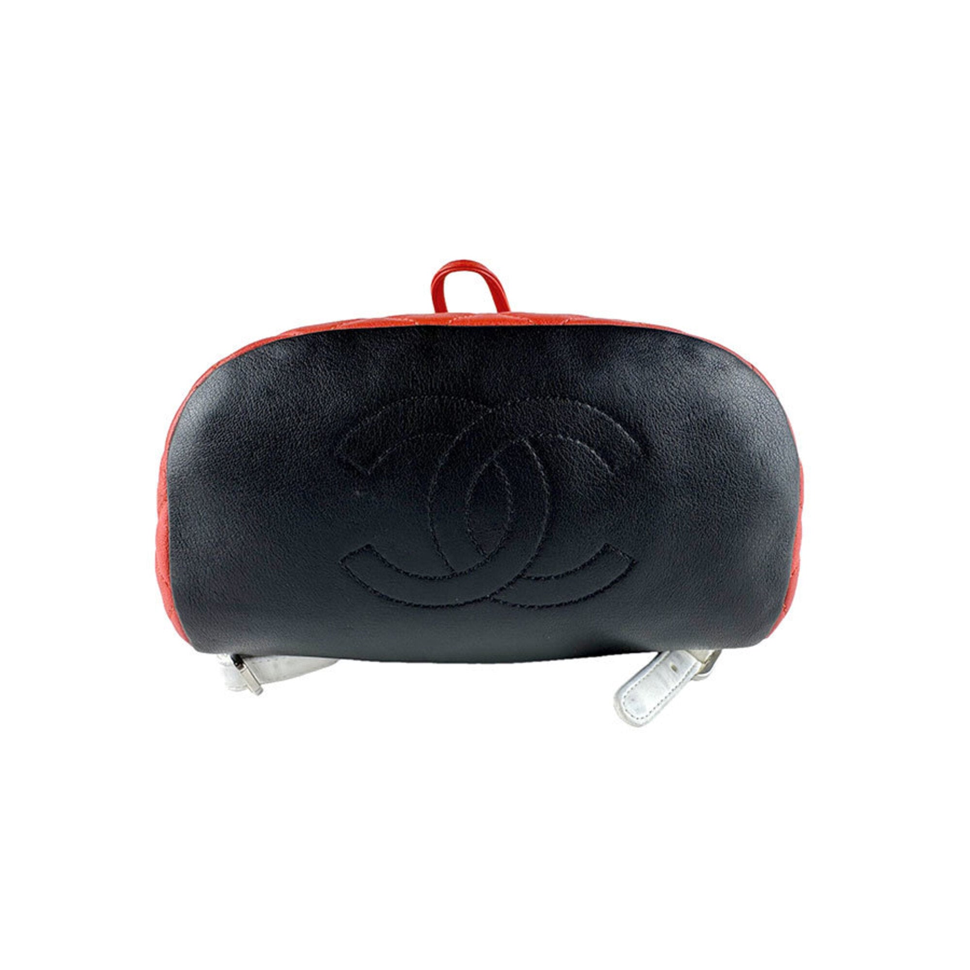 Unspecified Black Navy Orange White Leather Backpack (Pre-Owned)