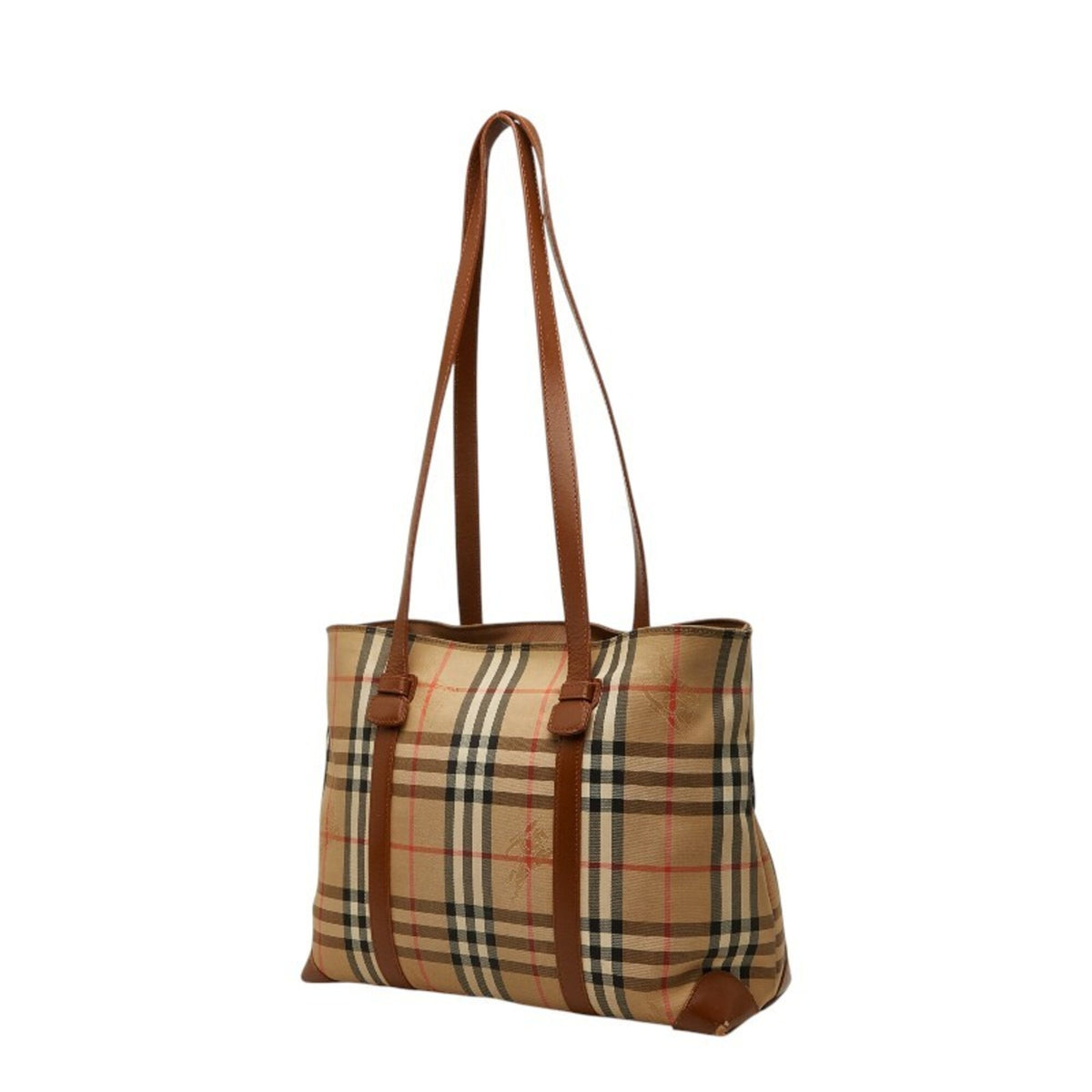 Burberry Beige Black Canvas Leather Pvc Shoulder Bag Tote Bag (Pre-Owned)