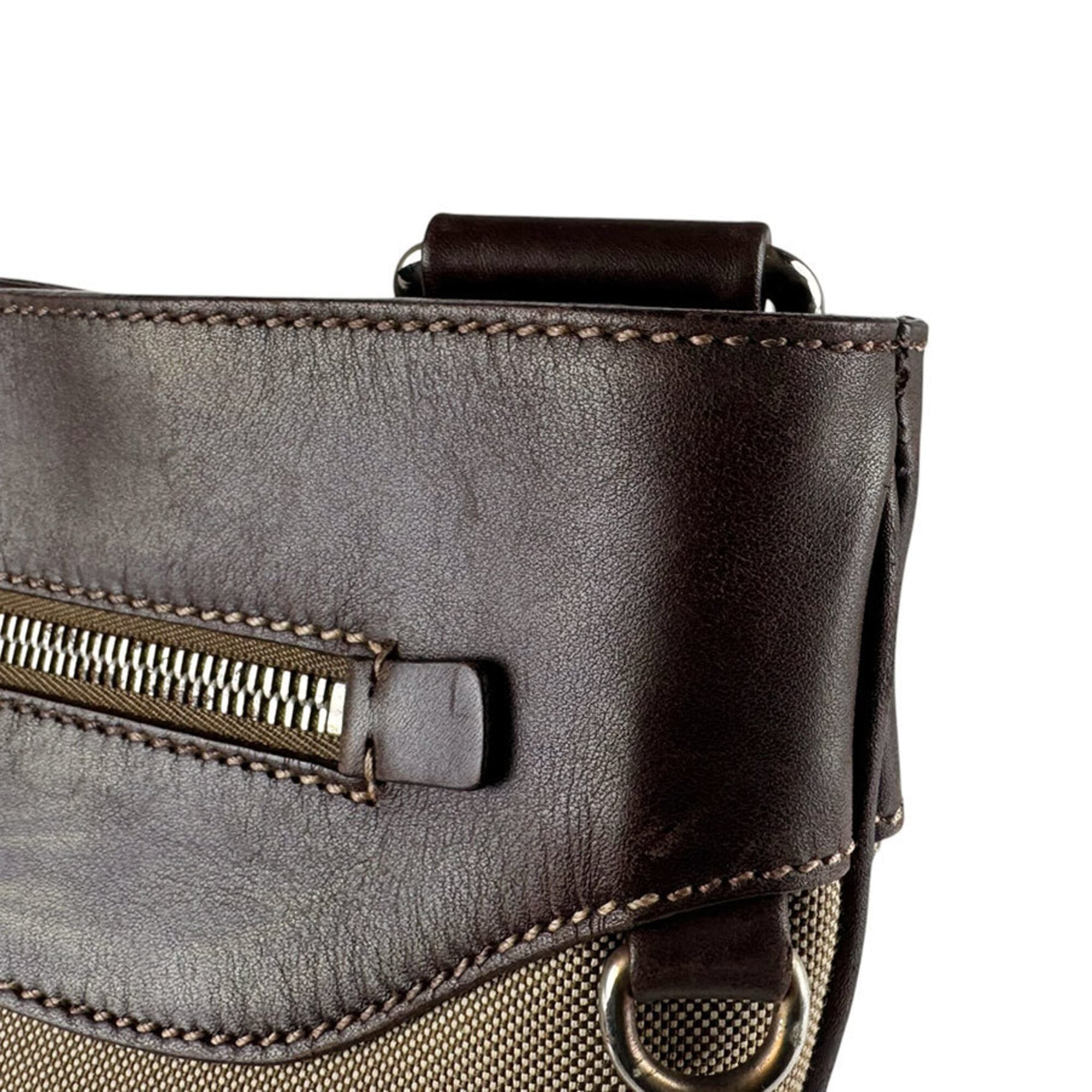 Prada Brown Canvas Leather Shoulder Bag (Pre-Owned)