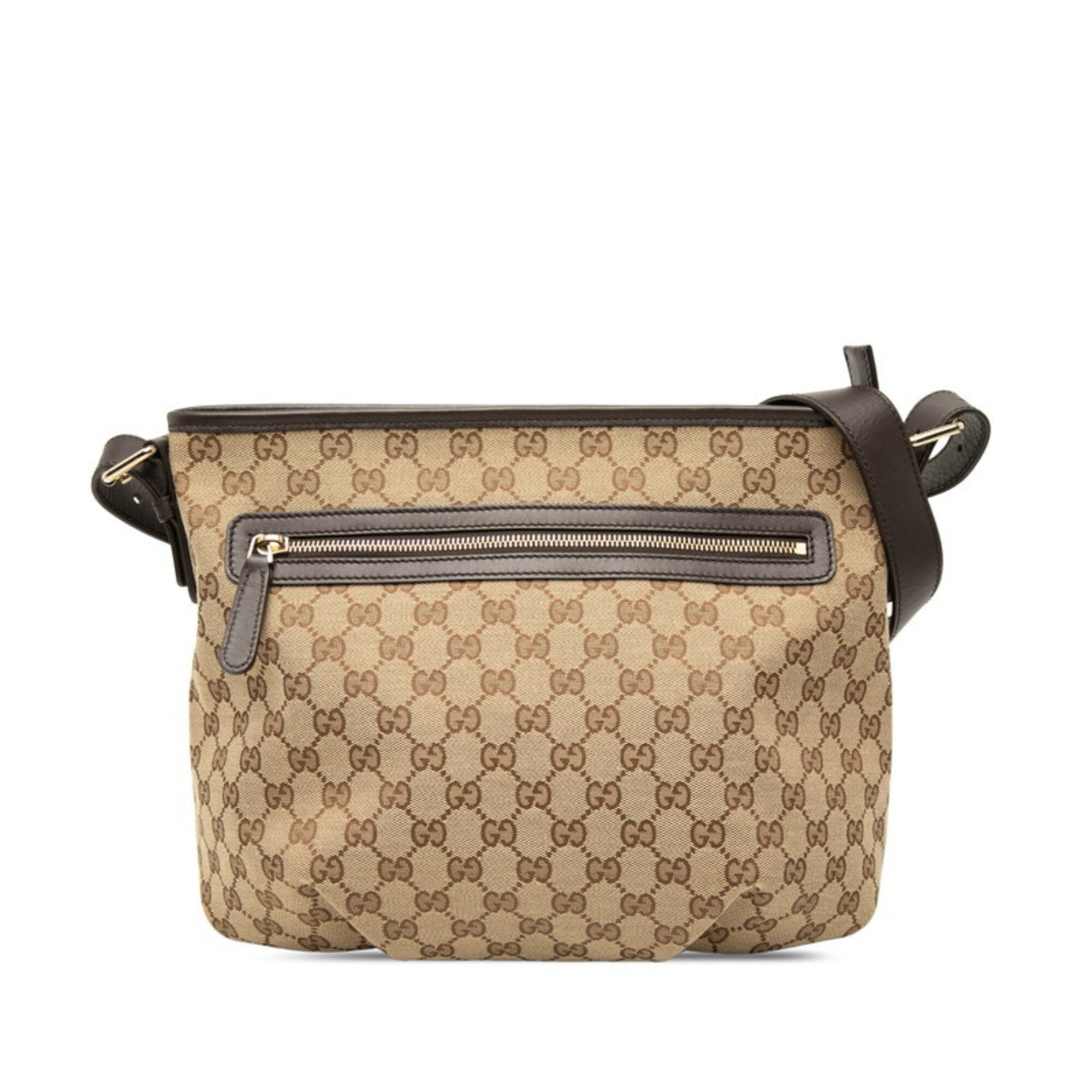 Gucci Beige Brown Canvas Leather Shoulder Bag (Pre-Owned)