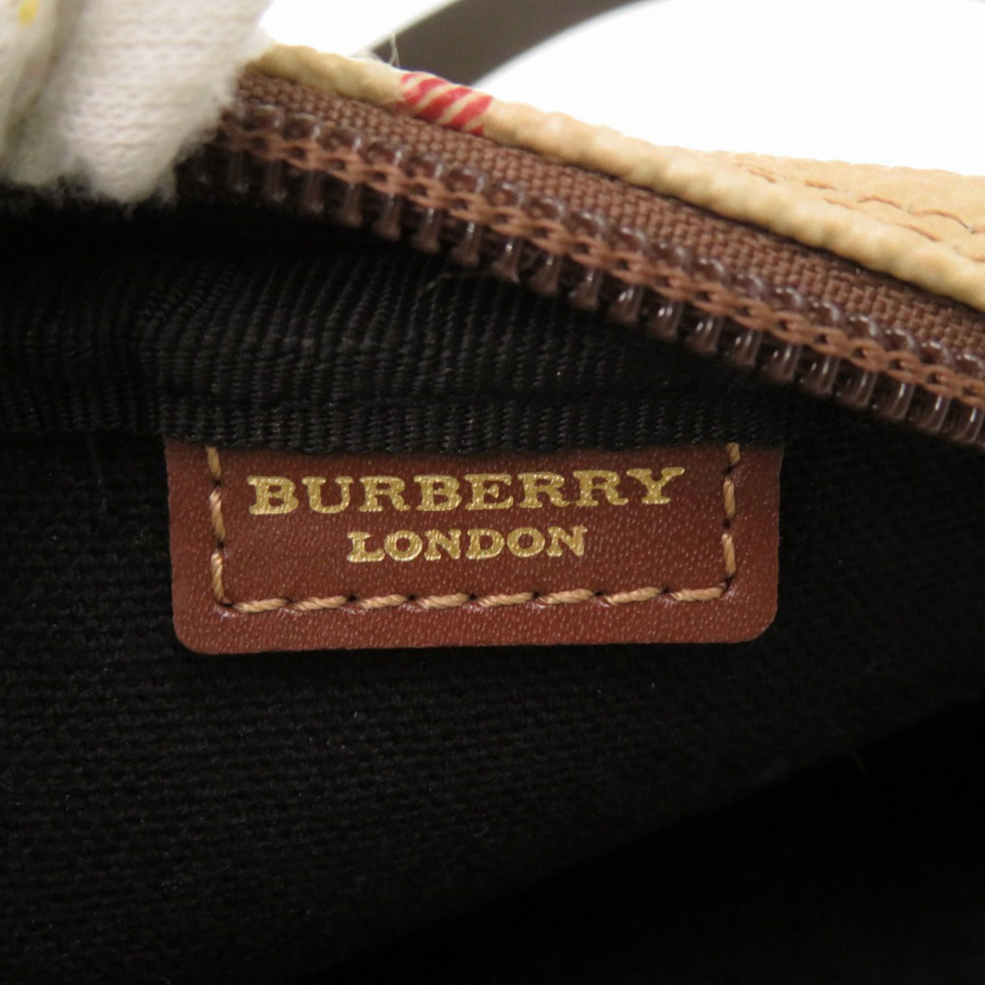 Burberry Beige Black Red Color Leather Canvas Shoulder Bag (Pre-Owned)