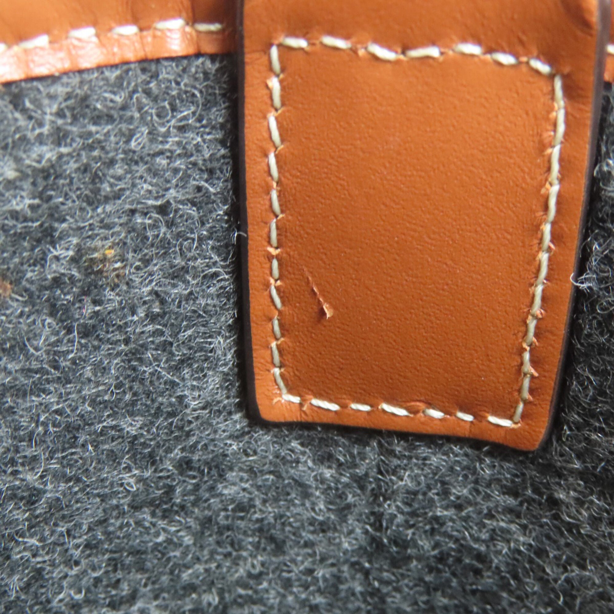 Celine Brown Gray Felt Leather Shoulder Bag (Pre-Owned)