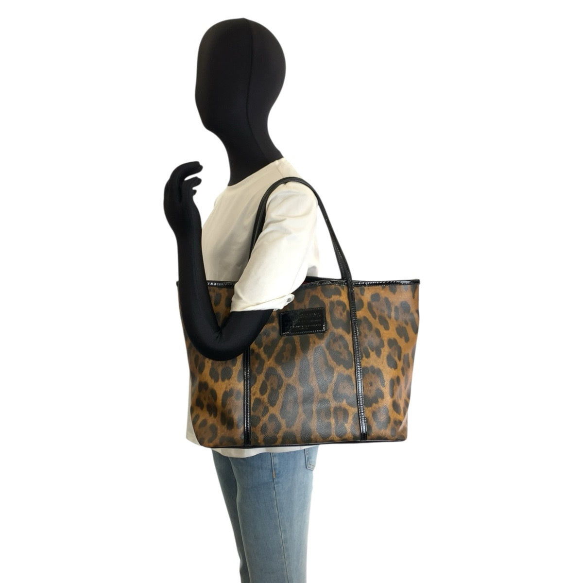 Dolce & Gabbana Black Brown Patent Leather Pvc Shoulder Bag Tote Bag (Pre-Owned)