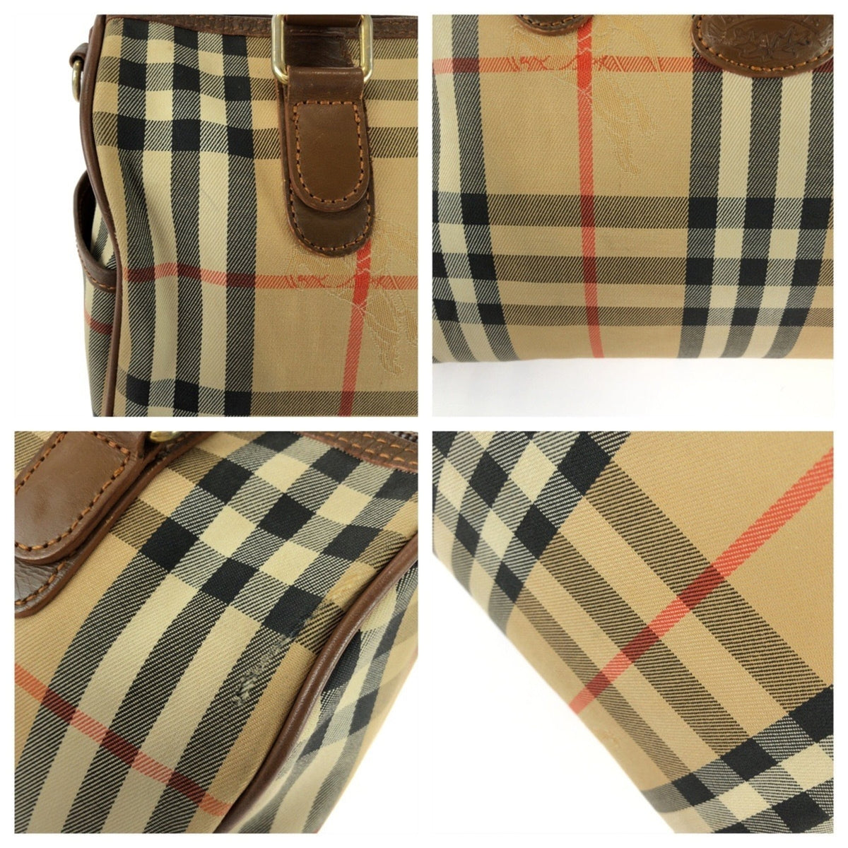Burberry Beige Brown Canvas Leather Boston Bag Handbag (Pre-Owned)