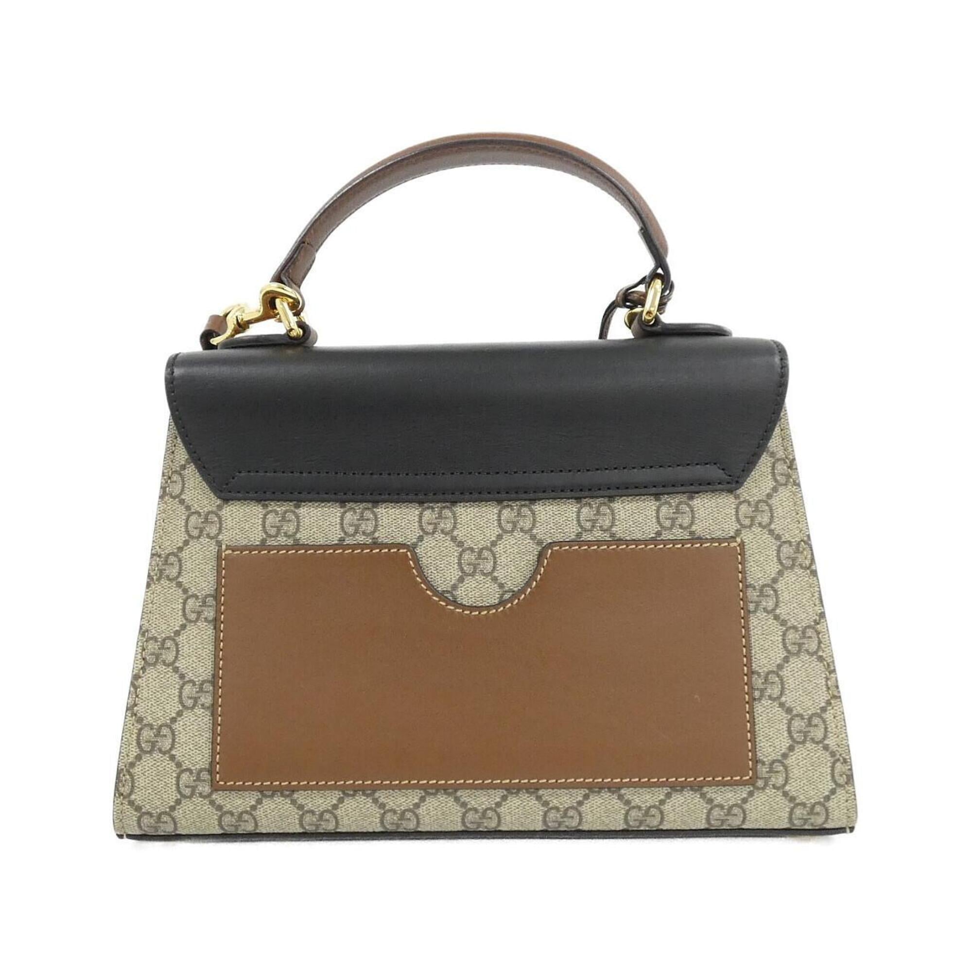 Gucci Beige Black Brown Gg Supreme Leather Handbag (Pre-Owned)