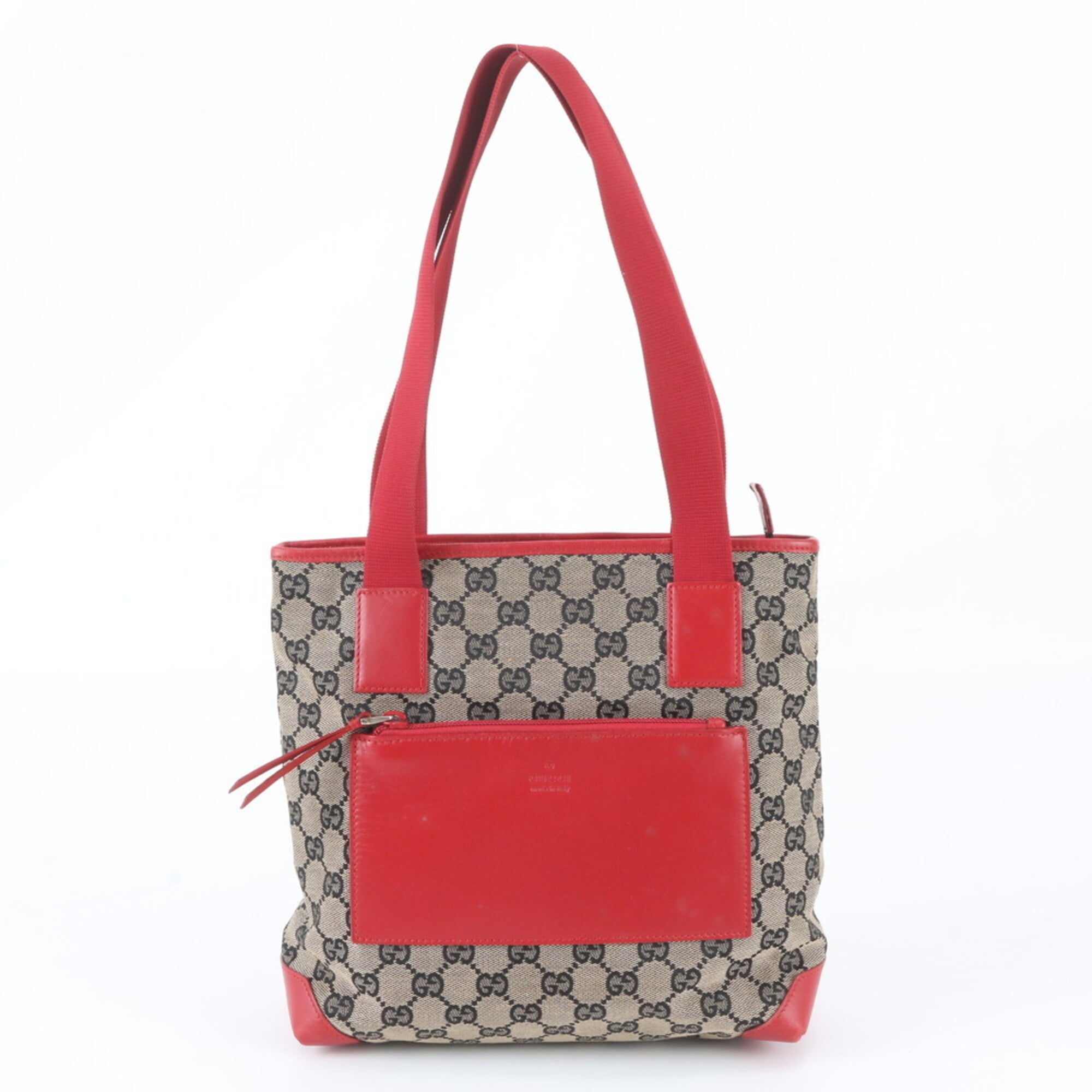 Gucci Red Color Leather Canvas Handbag Shoulder Bag Tote Bag (Pre-Owned)