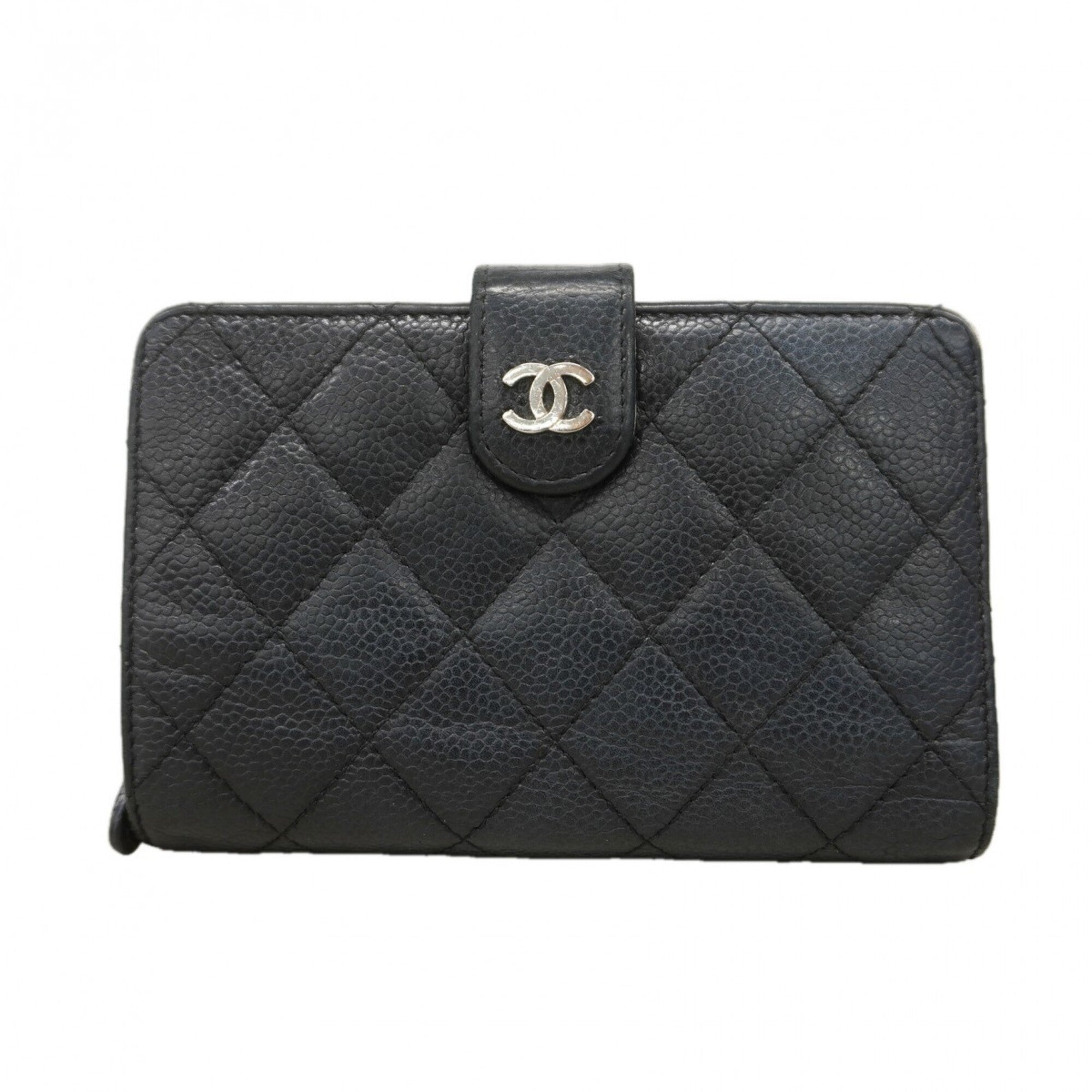 Chanel Black Grained Calfskin Wallet (Bi-Fold) (Pre-Owned)