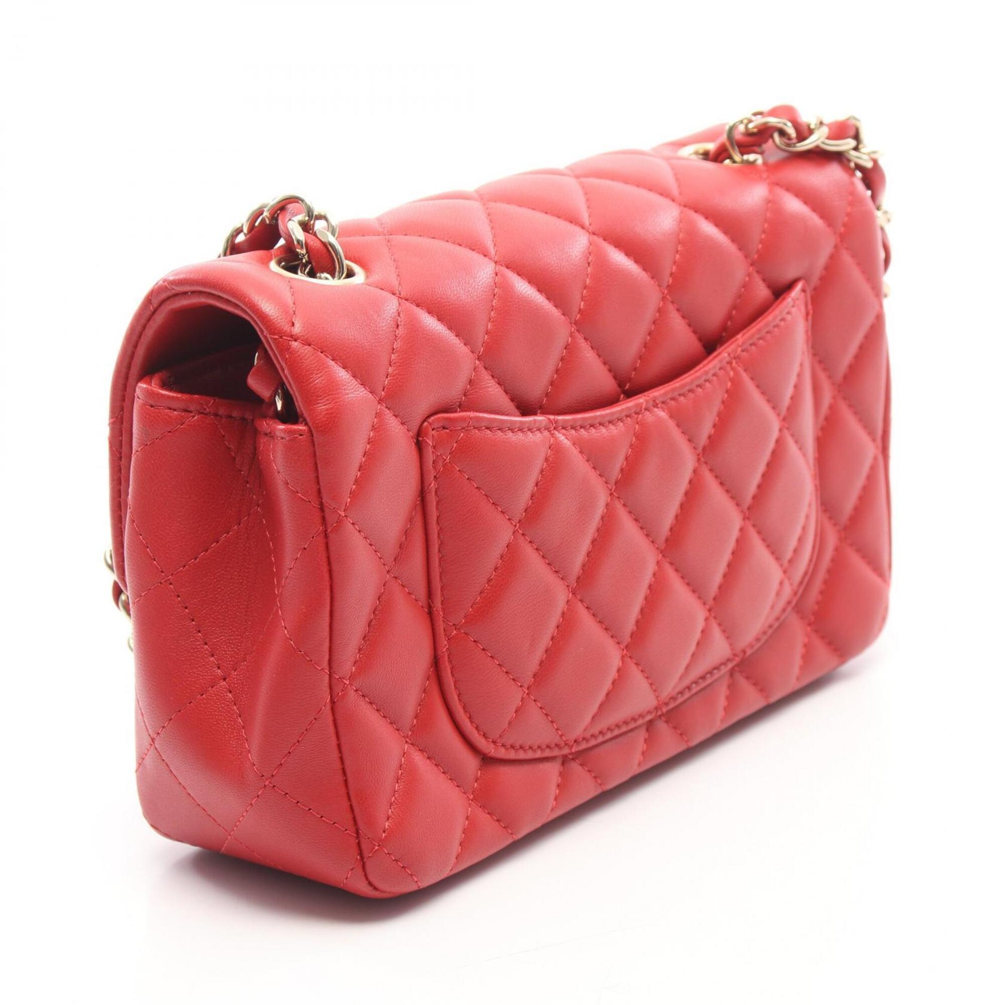 Chanel Red Color Leather Handbag Shoulder Bag (Pre-Owned)