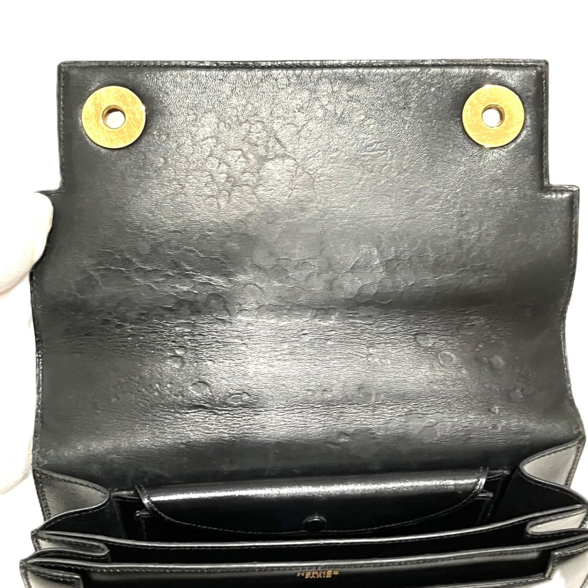 Hermes Piano Black Box Calf Leather Handbag (Pre-Owned)