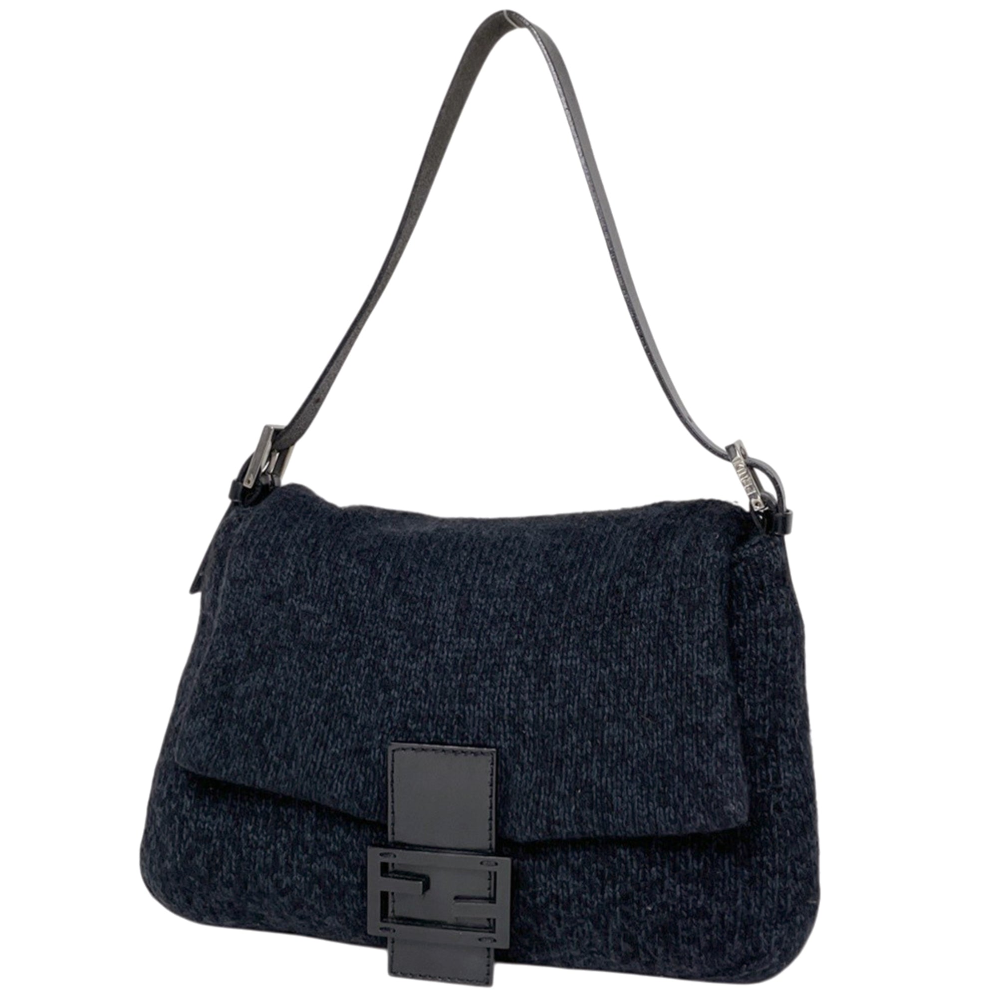 Fendi Black Navy Fabric Leather Shoulder Bag (Pre-Owned)