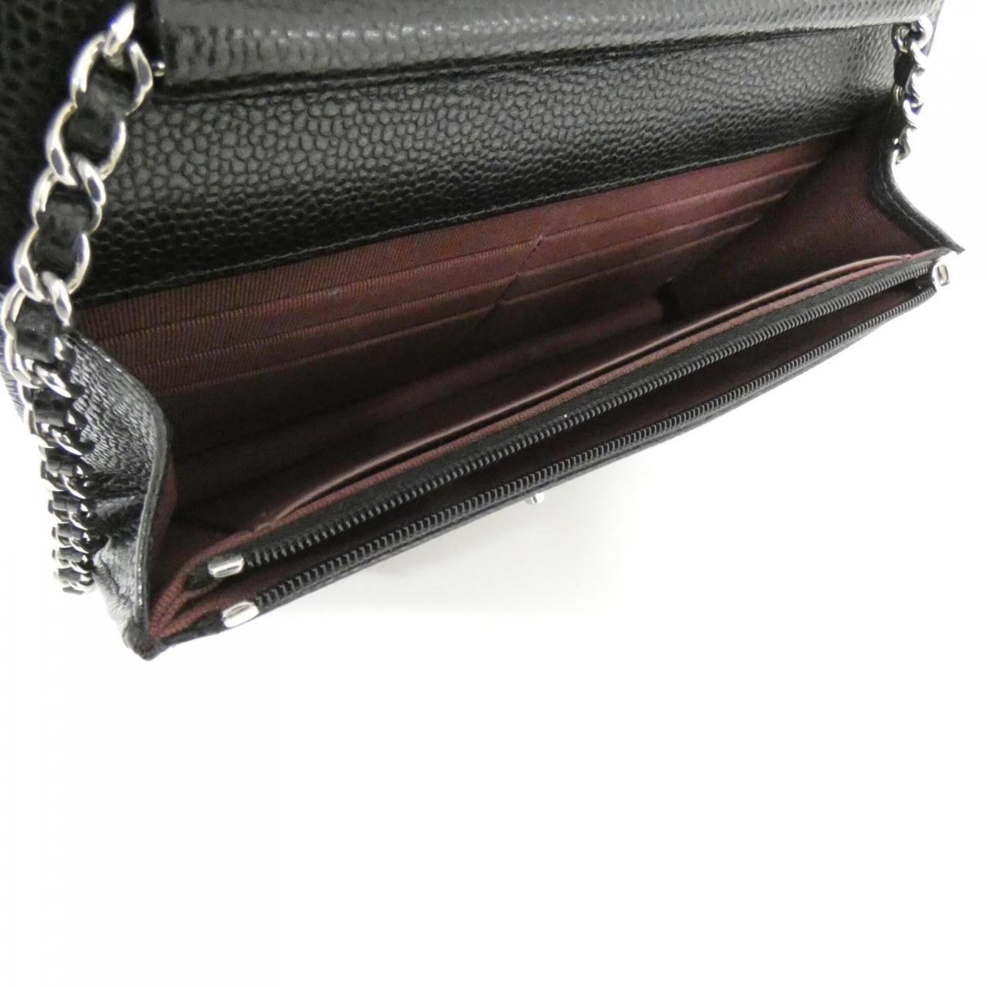Chanel Black Bordeaux Grained Calfskin Chain/Shoulder Wallet (Pre-Owned)