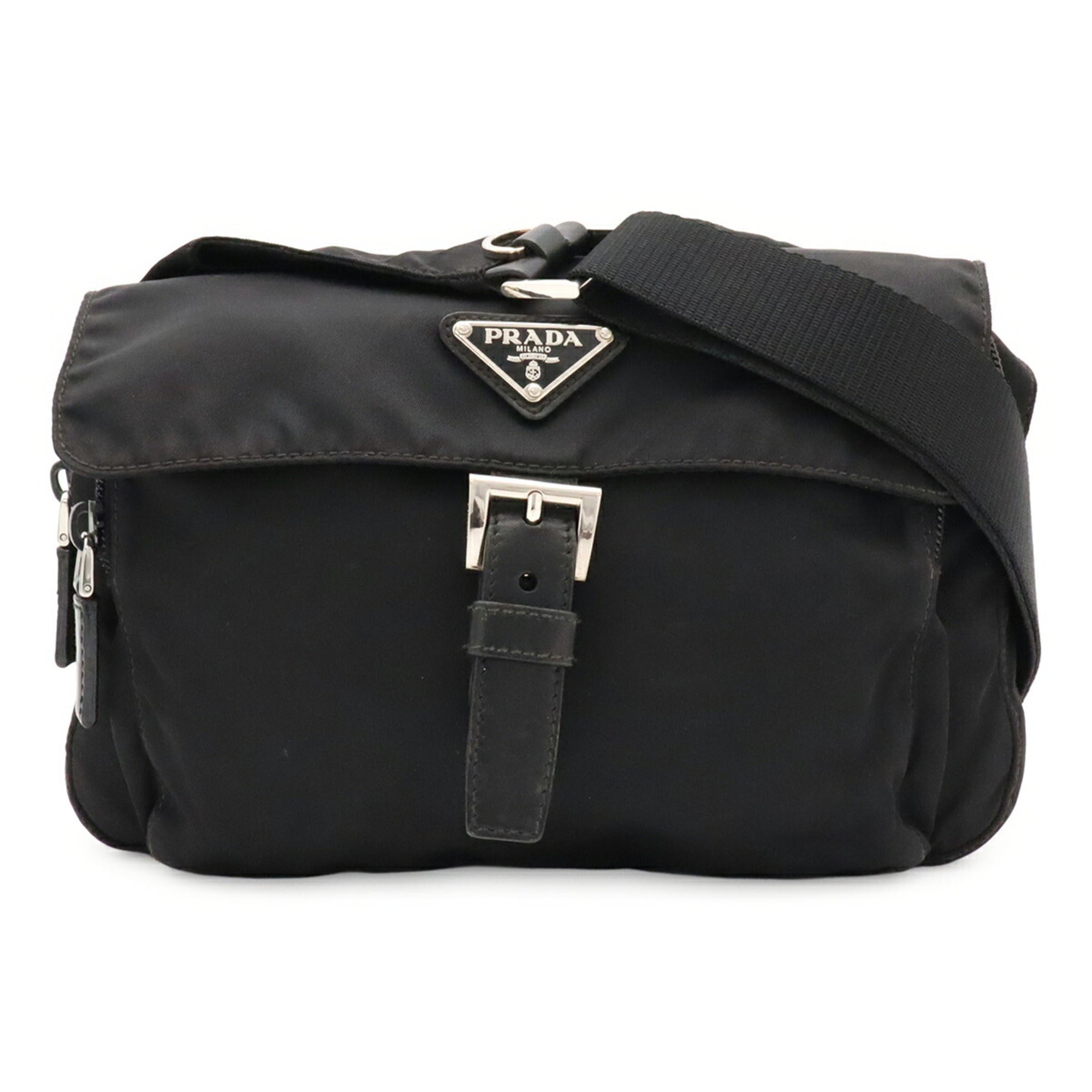 Prada Black Nero Nylon Leather Pochette Shoulder Bag (Pre-Owned)